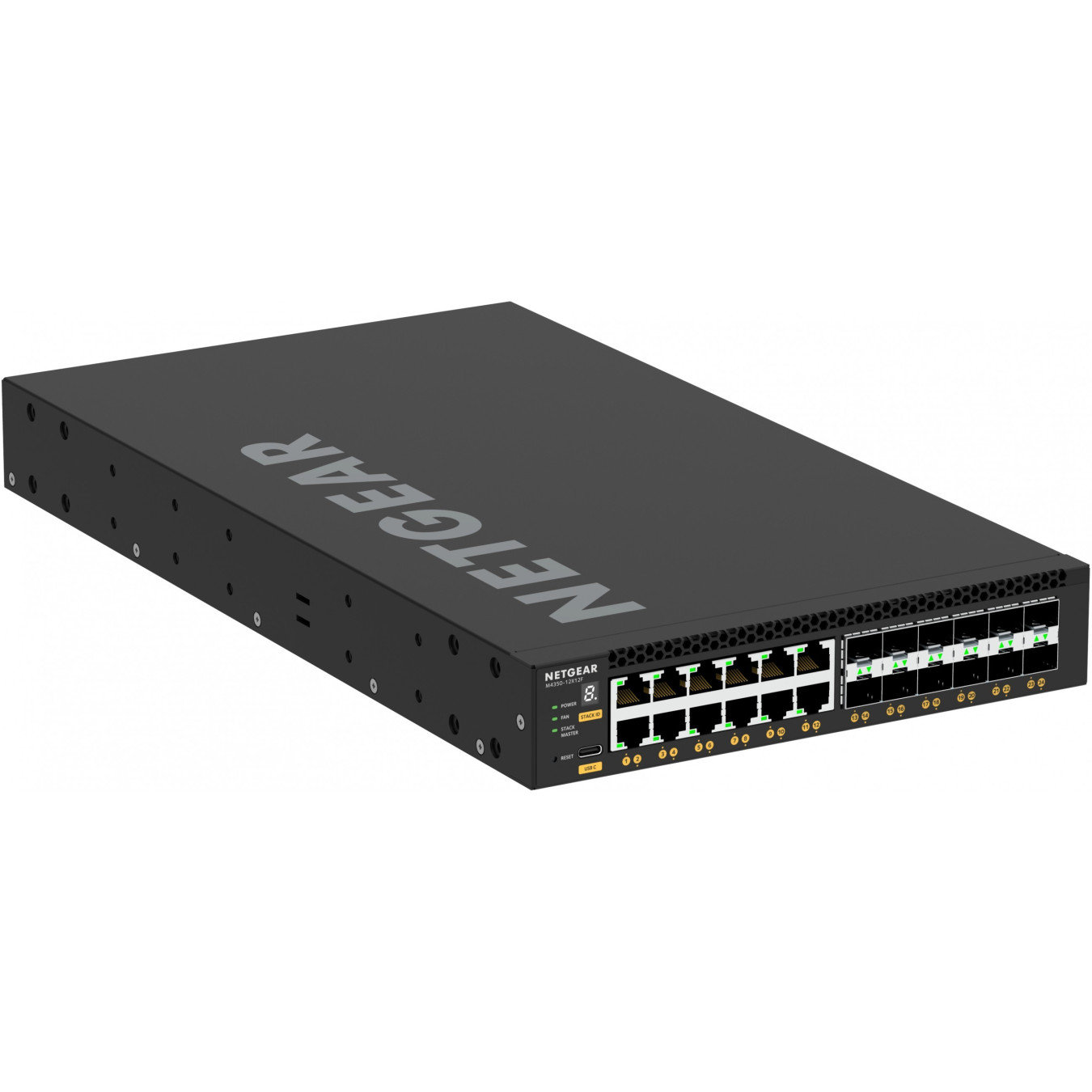 NETGEAR M4350-12X12F - 24-Port 10G (12x RJ45 + 12x SFP+) L3 Managed Switch - Black, 2GB RAM, 1.8GHz, 1U