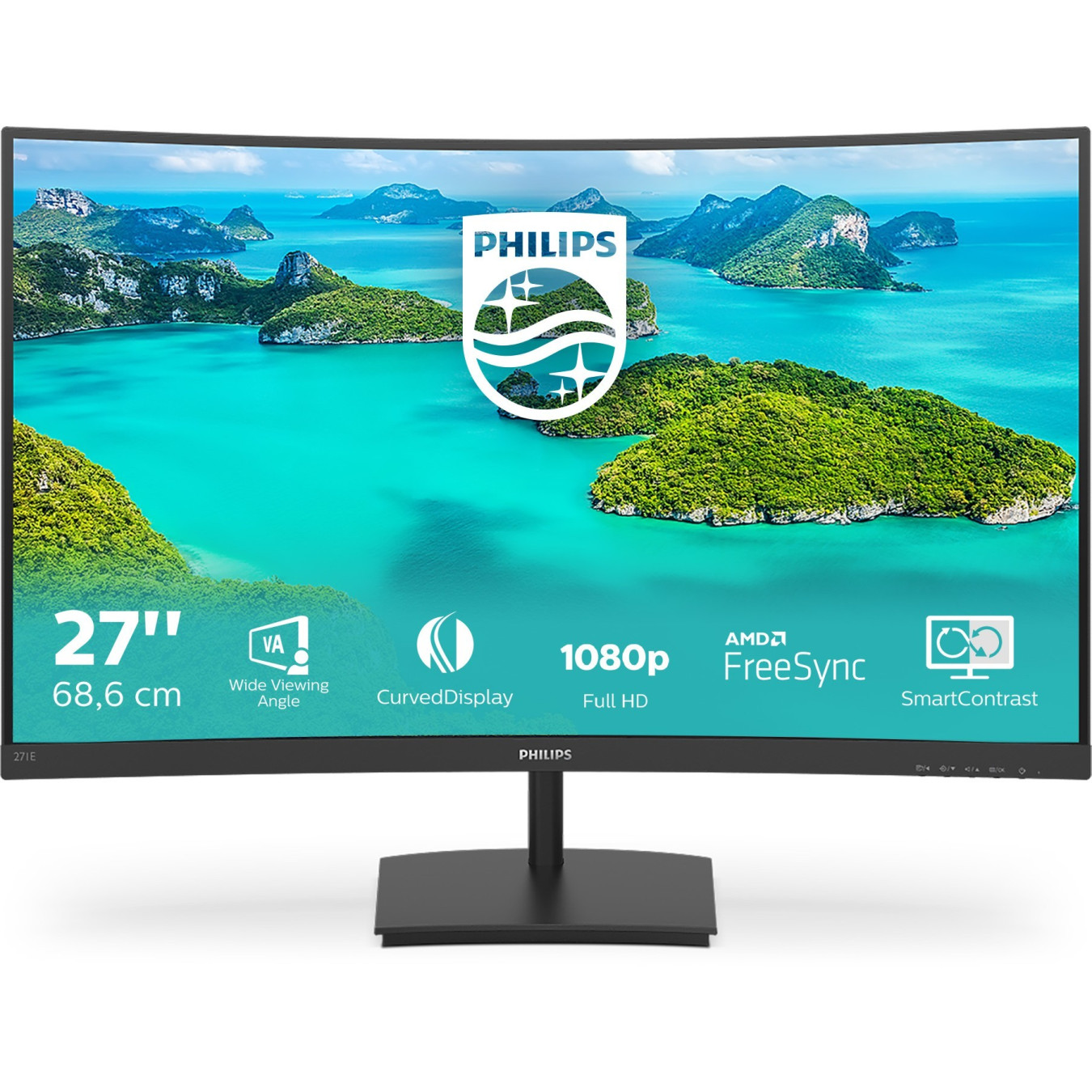 Philips 271E1SCA - 27 inch Curved VA Monitor (1500R) Full HD 1920x1080, 75Hz, 4ms, HDMI 1.4, Black