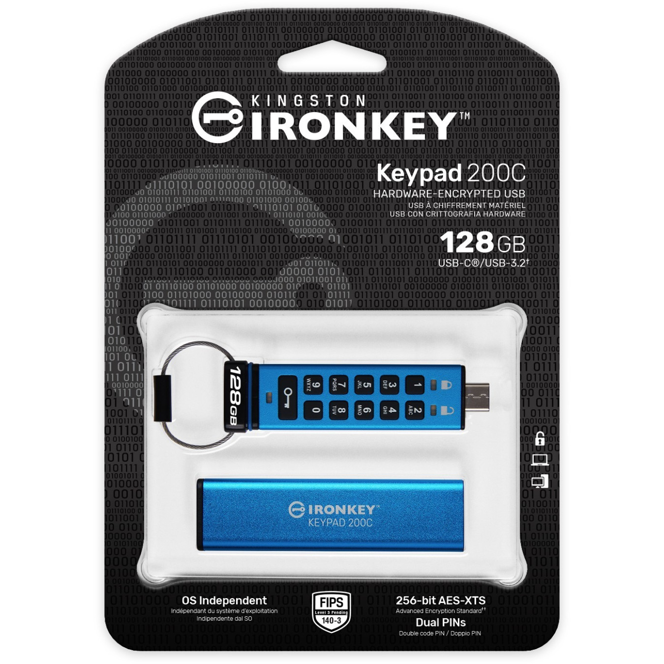 Kingston IronKey Keypad 200C - 128GB AES-256 Encrypted USB-C Secure Flash Drive - Blue — Buy in Cyprus with Fast Delivery