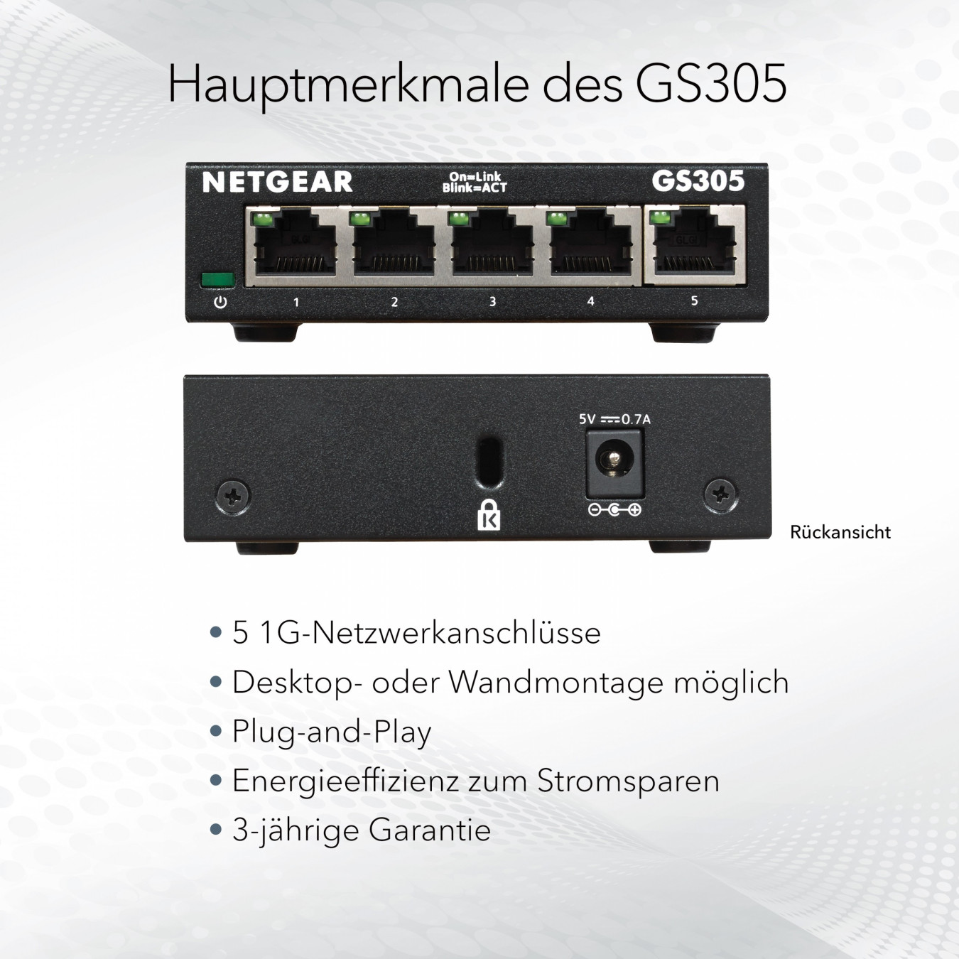 NETGEAR GS305 - 5-Port Gigabit Unmanaged Switch - Black Metal, Wall-Mountable — Buy in Cyprus with Fast Delivery