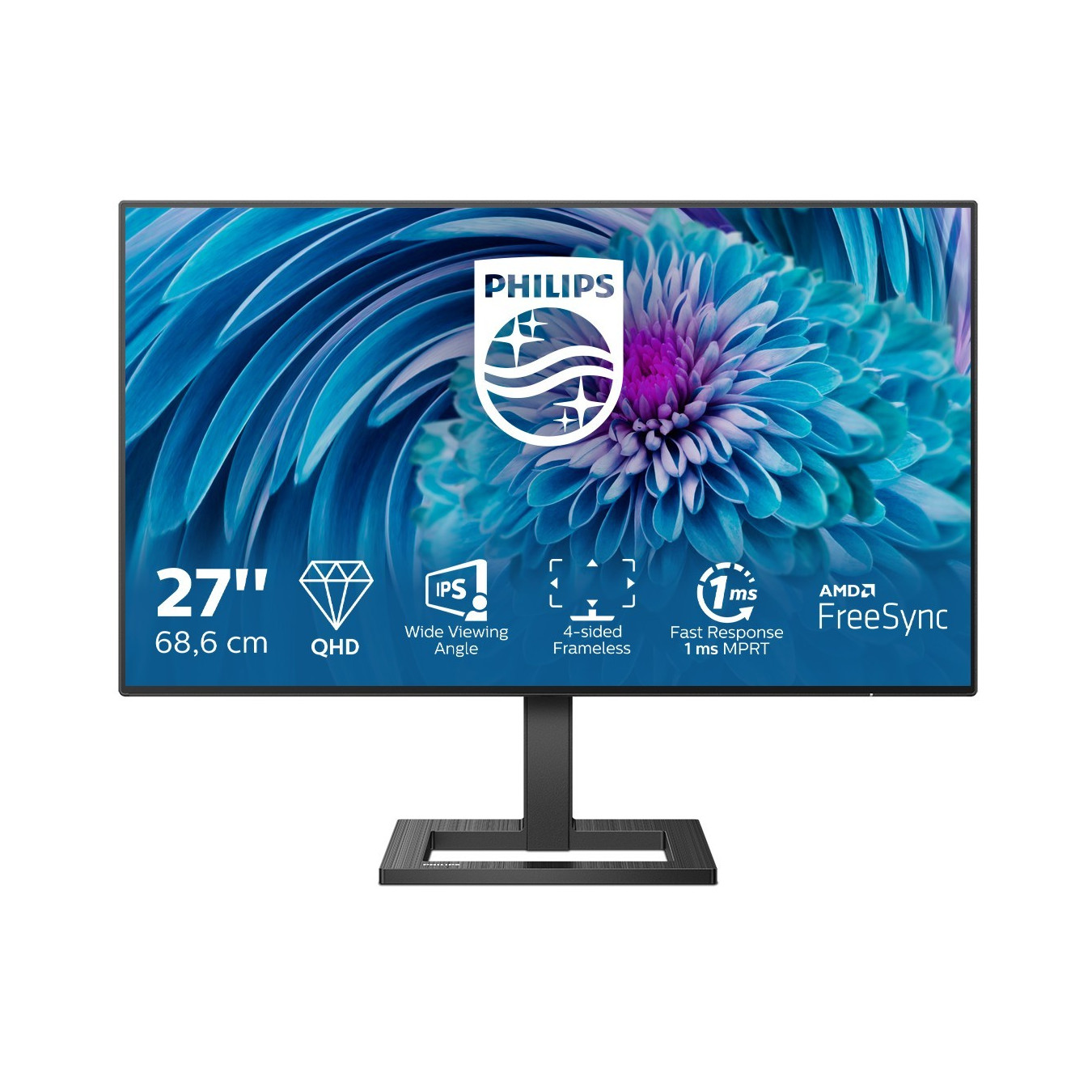Philips 275E2FAE - 27" QHD (2560x1440) IPS Monitor, 75Hz, FreeSync, 2xHDMI + DP, Black — Buy in Cyprus with Fast Delivery
