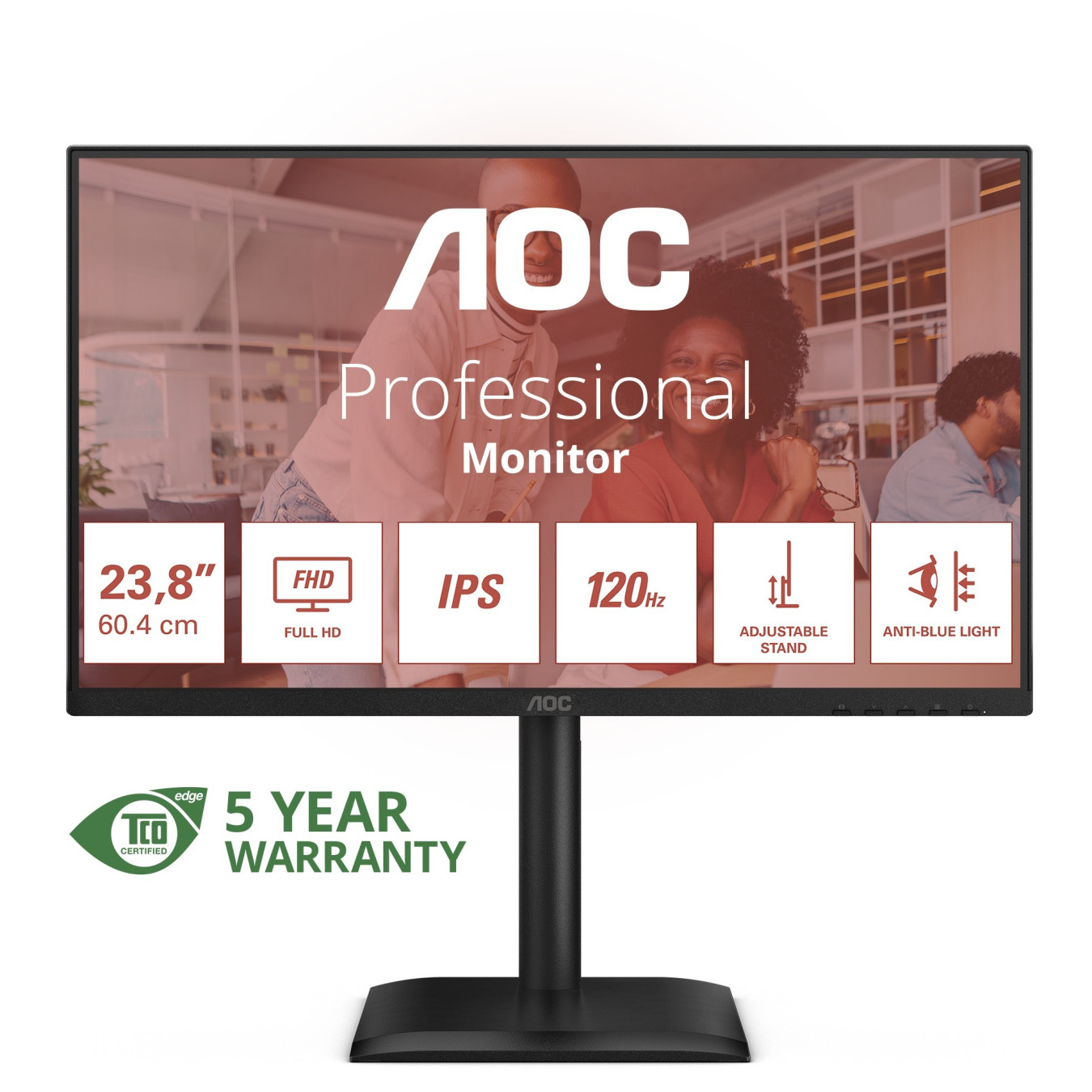 AOC 24E4U - 23.8" IPS Monitor - FHD 1920x1080, 120Hz, HDMI/DP, 4x USB-A Hub, Height-Adjustable, Black
