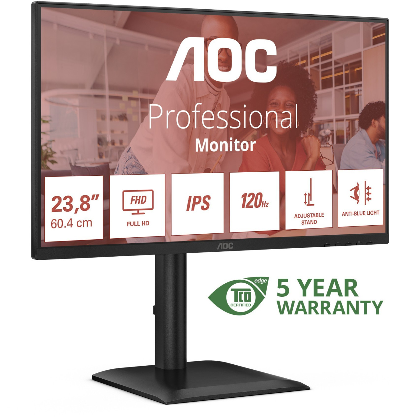 AOC 24E4U - 23.8" IPS Monitor - FHD 1920x1080, 120Hz, HDMI/DP, 4x USB-A Hub, Height-Adjustable, Black
