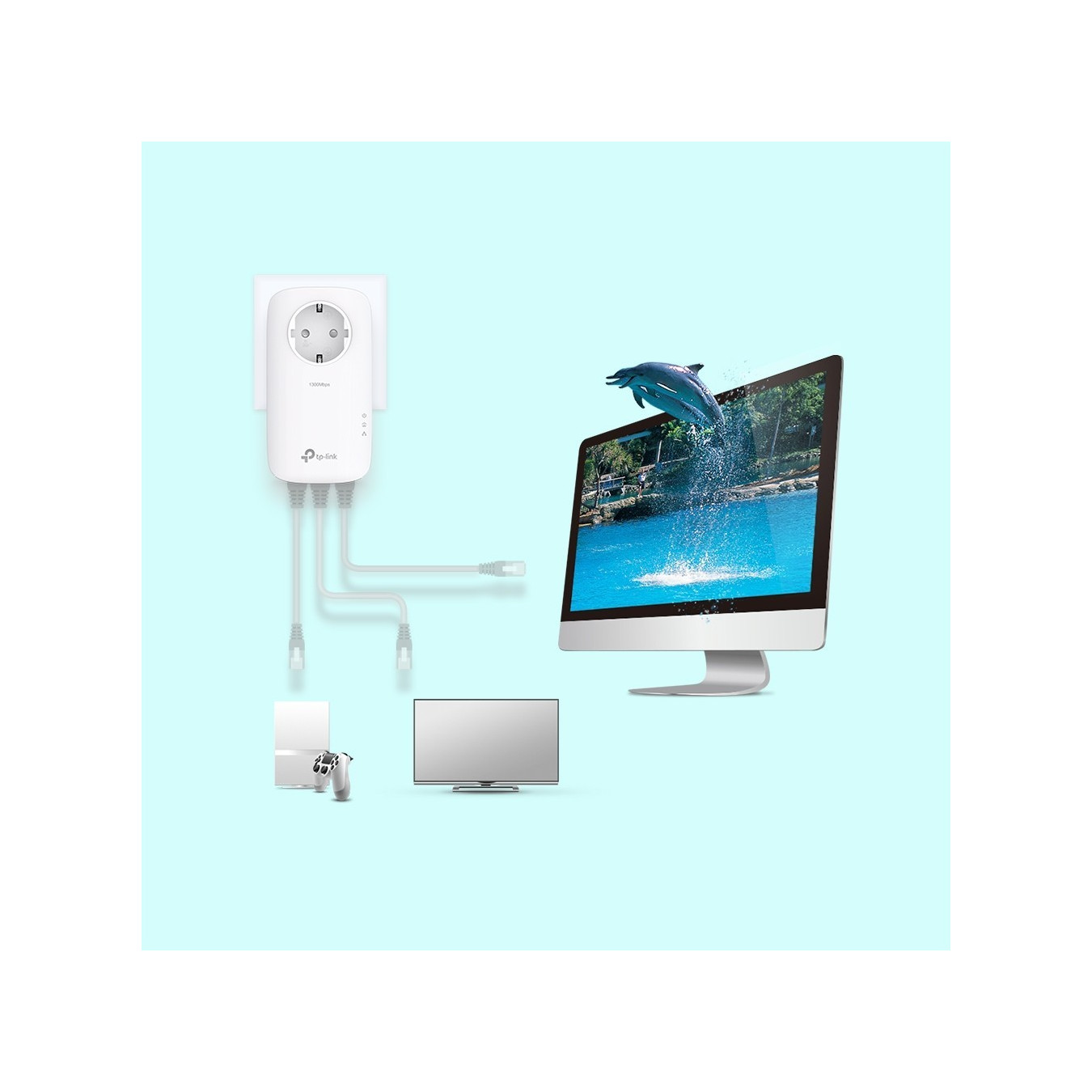 TP-Link TL-PA8033P Kit - AV1300 Powerline Adapter, 3x Gigabit Ports, Passthrough Socket, White