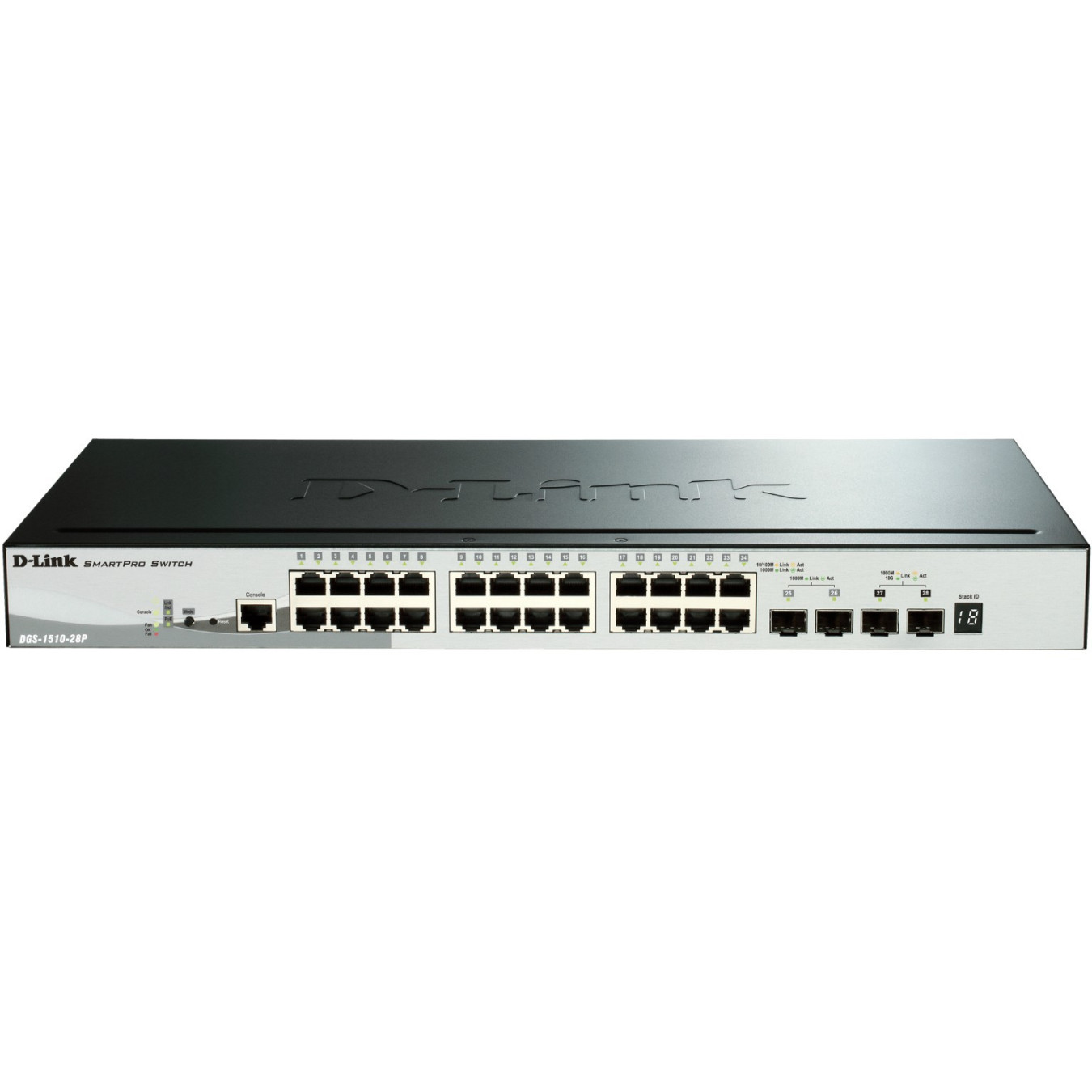 D-Link DGS-1510-28P - 28-Port L3 Smart Managed PoE Switch, 24 PoE Ports, 193W Budget, 2x10G SFP+ & 2xSFP, Rackmount, Black