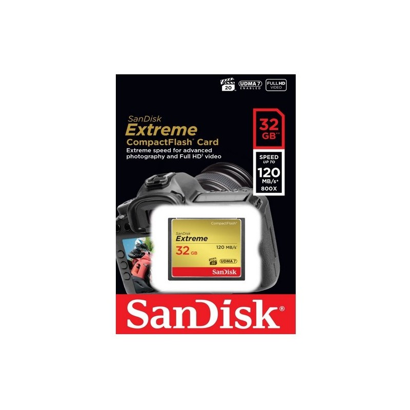 Buy SanDisk Extreme CompactFlash Card - 32GB - Black/Gold/Red, 120MB/s Read, 85M... in Cyprus, Nicosia, Limassol, Larnaka, Pafos