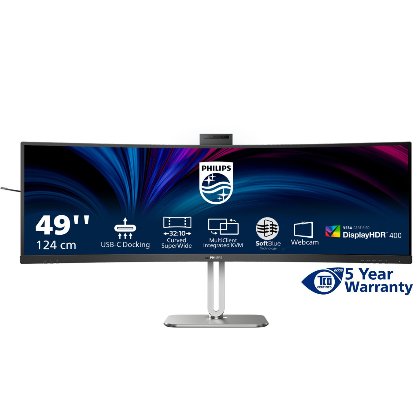Philips 49B2U6900CH - 49in 32:9 Curved Dual QHD 5120x1440, VA, 75Hz, HDR400, USB-C PD100W, Black