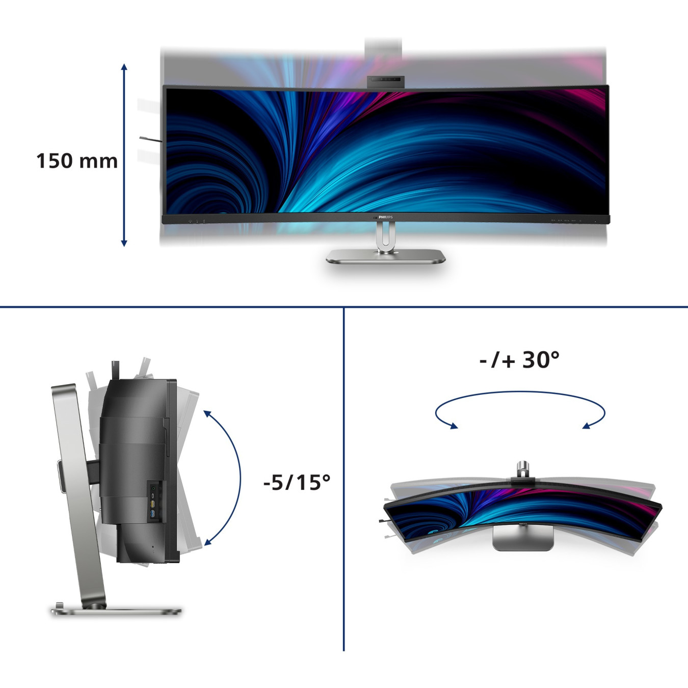 Philips 49B2U6900CH - 49in 32:9 Curved Dual QHD 5120x1440, VA, 75Hz, HDR400, USB-C PD100W, Black