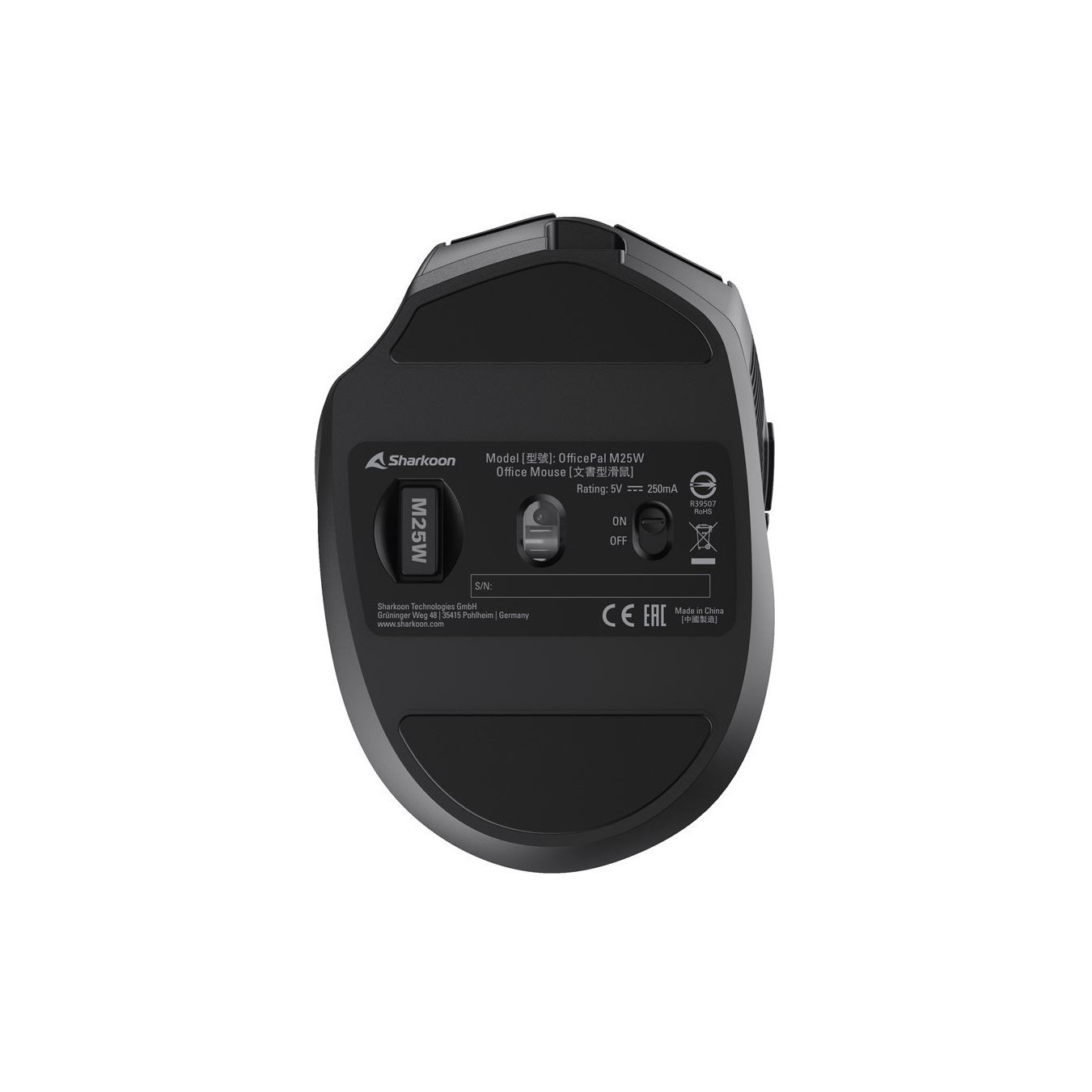 Sharkoon OfficePal M25W - Right-Hand Wireless Gaming Mouse, Black, 4000 DPI, USB-C & 2.4 GHz