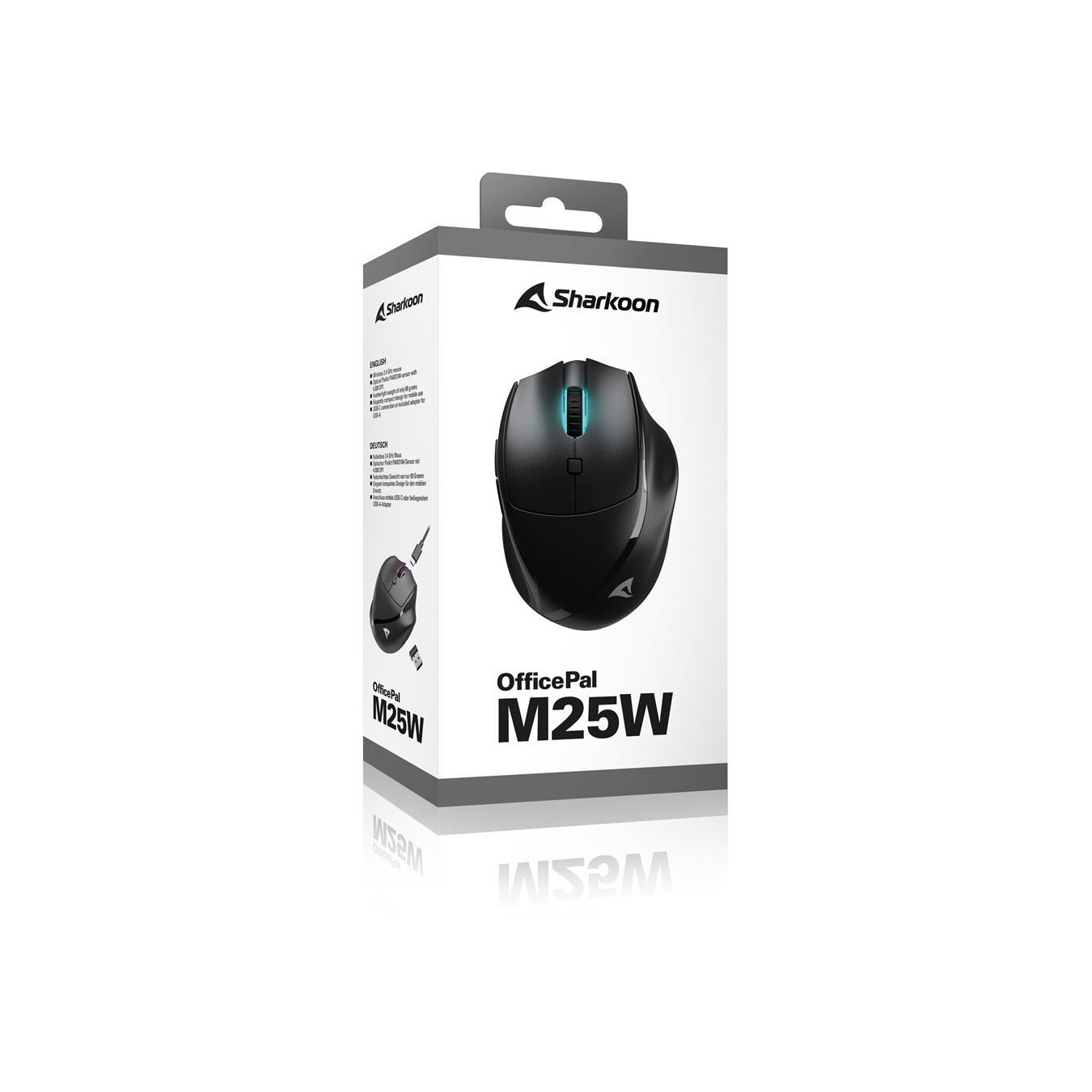 Sharkoon OfficePal M25W - Right-Hand Wireless Gaming Mouse, Black, 4000 DPI, USB-C & 2.4 GHz
