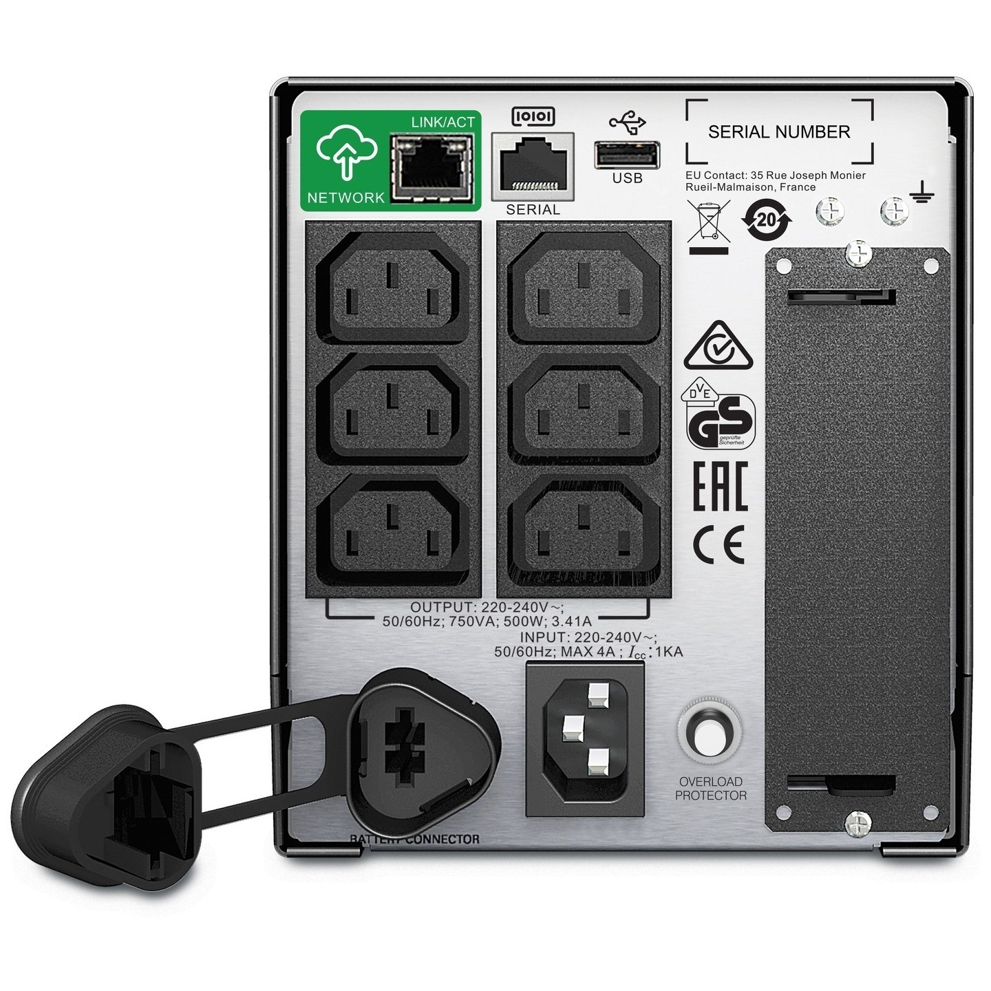 APC Smart-UPS SMT750iC - 750VA/500W Line-Interactive UPS, SmartConnect & SmartSlot, 6x IEC C13, Black, LCD