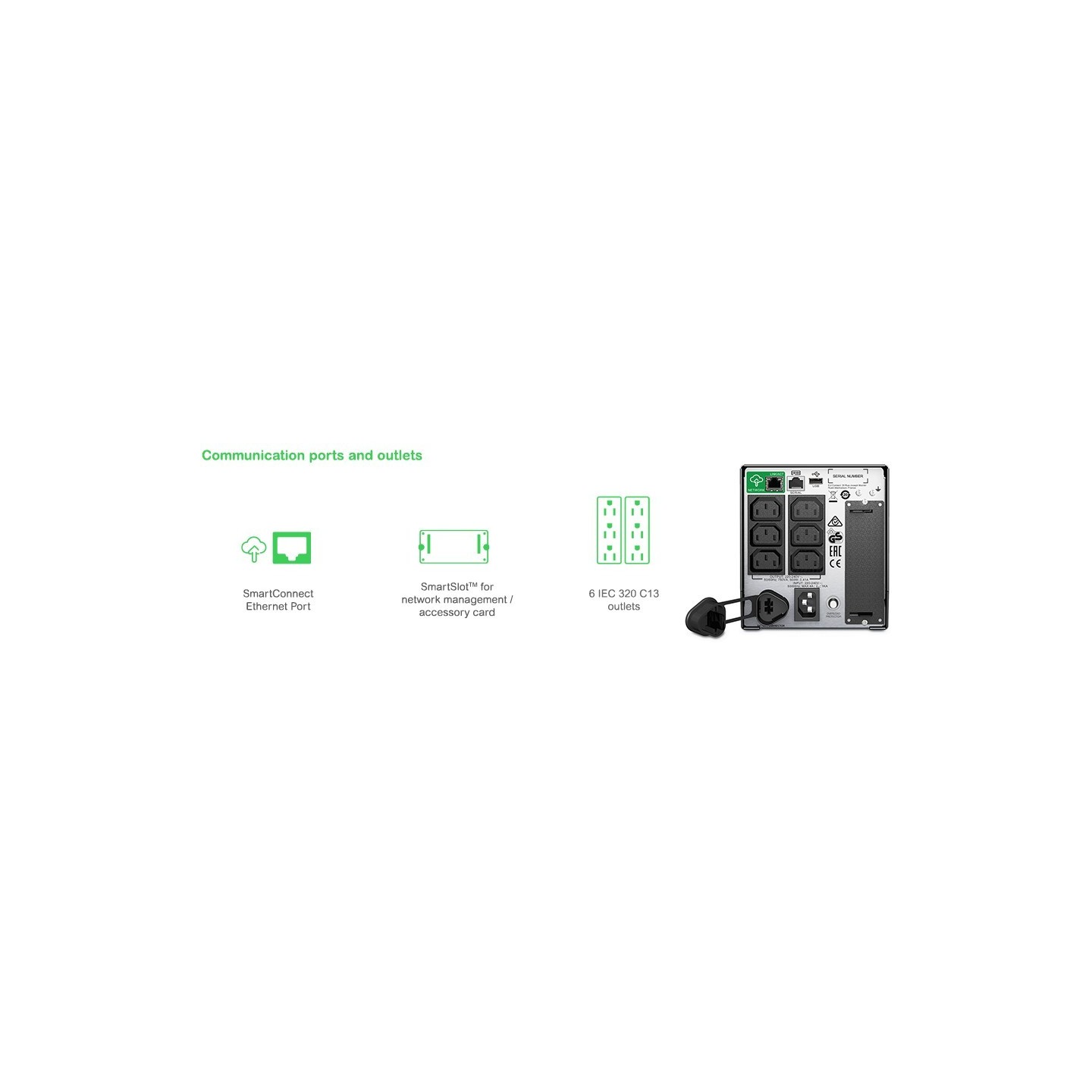 APC Smart-UPS SMT750iC - 750VA/500W Line-Interactive UPS, SmartConnect & SmartSlot, 6x IEC C13, Black, LCD