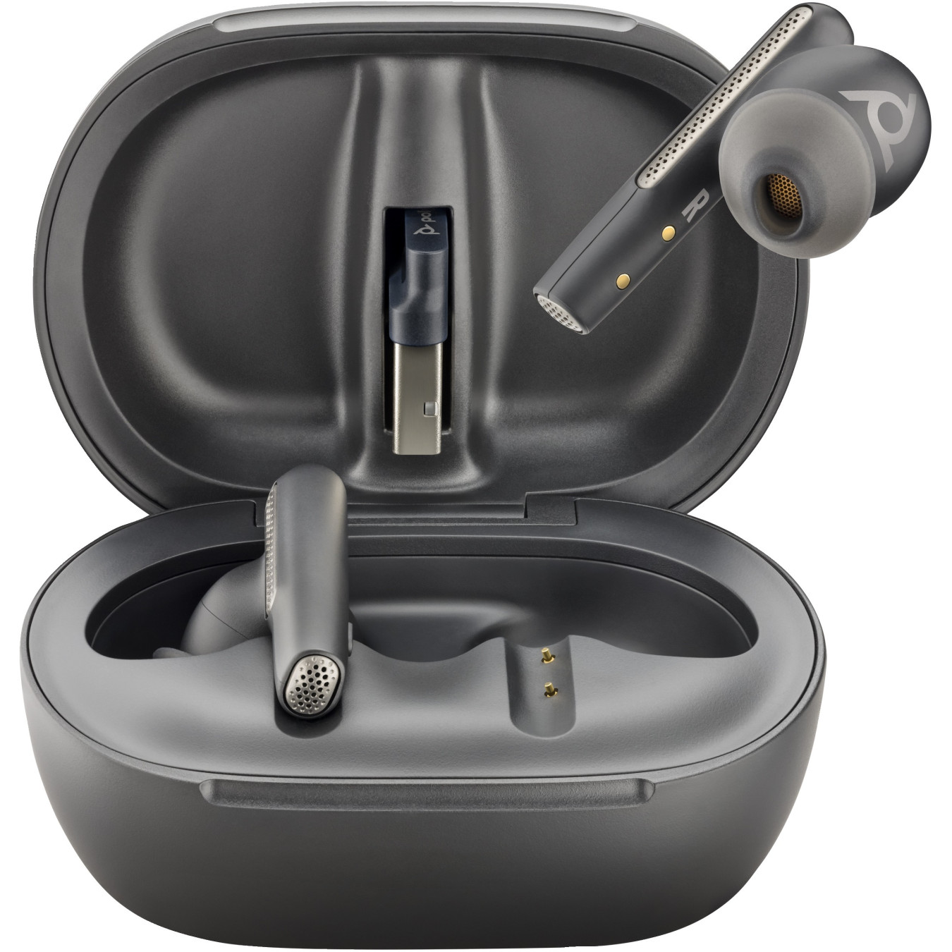 Poly Voyager Free 60+ UC Bluetooth Earbuds - Carbon Black - BT700 USB-C Adapter, ANC, Touch Charge Case, 24h Playback