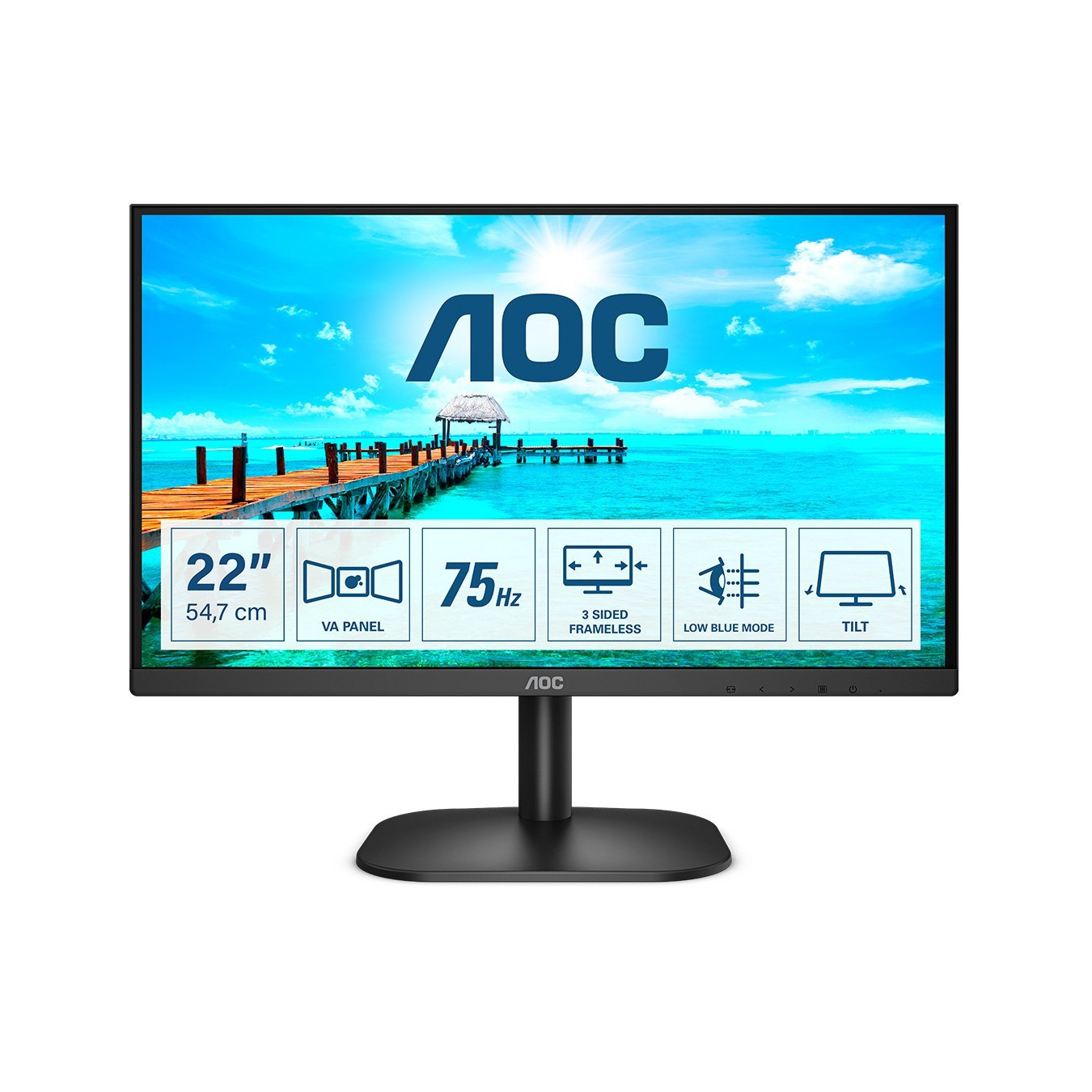 AOC 22B2H - 21.5-inch Full HD VA Monitor, 4ms, 75Hz, HDMI 1.4, VGA, 100x100 VESA - Black — Buy in Cyprus with Fast Delivery
