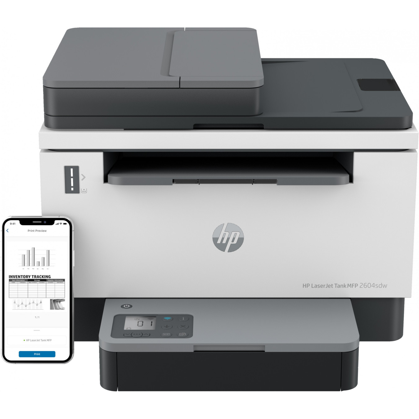 HP LaserJet Tank MFP 2604sdw - 2604sdw - Mono, A4 MFP, Duplex ADF, 22 ppm, 64 MB, Wi-Fi & Ethernet