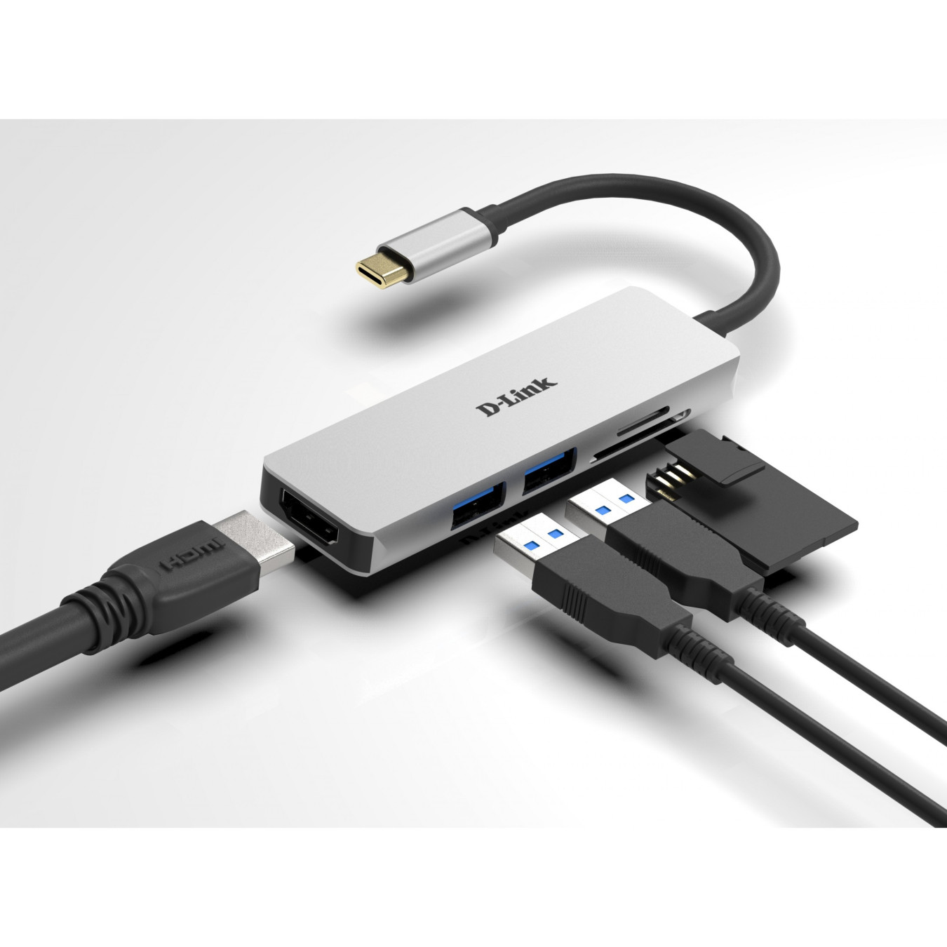 D-Link DUB-M530 USB-C 5-in-1 Hub - Aluminium, 4K HDMI, SD/microSD Reader, 2x USB-A, USB 3.2 Gen1