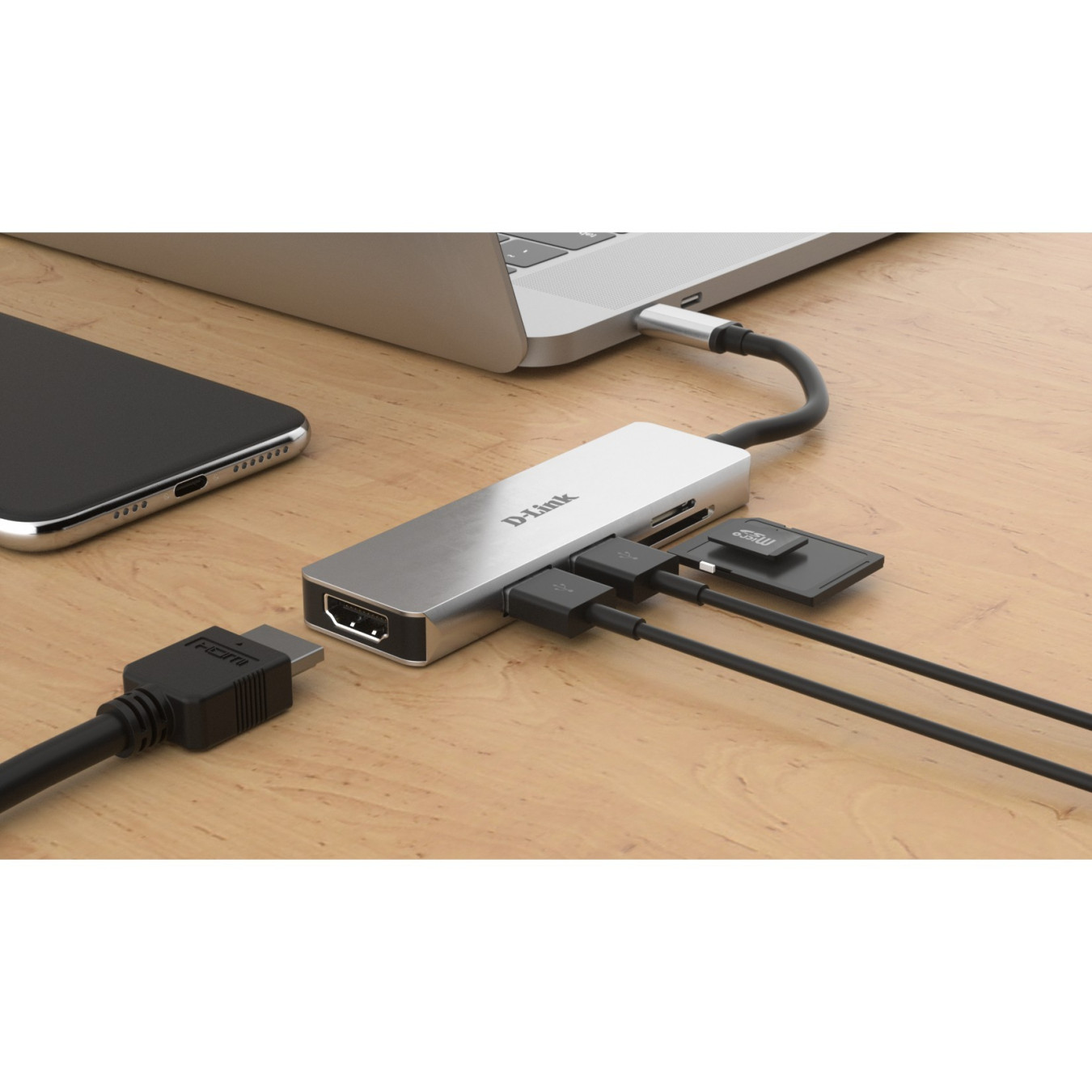 D-Link DUB-M530 USB-C 5-in-1 Hub - Aluminium, 4K HDMI, SD/microSD Reader, 2x USB-A, USB 3.2 Gen1