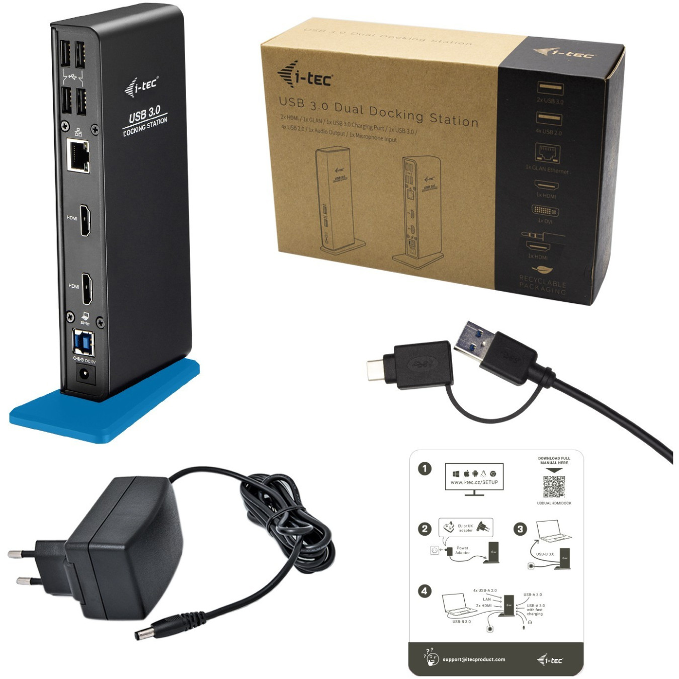 I-Tec USB 3.0 Dual HDMI Dock - 2x HDMI, Gigabit LAN, USB 3.0 | Black — Armenius Store Cyprus