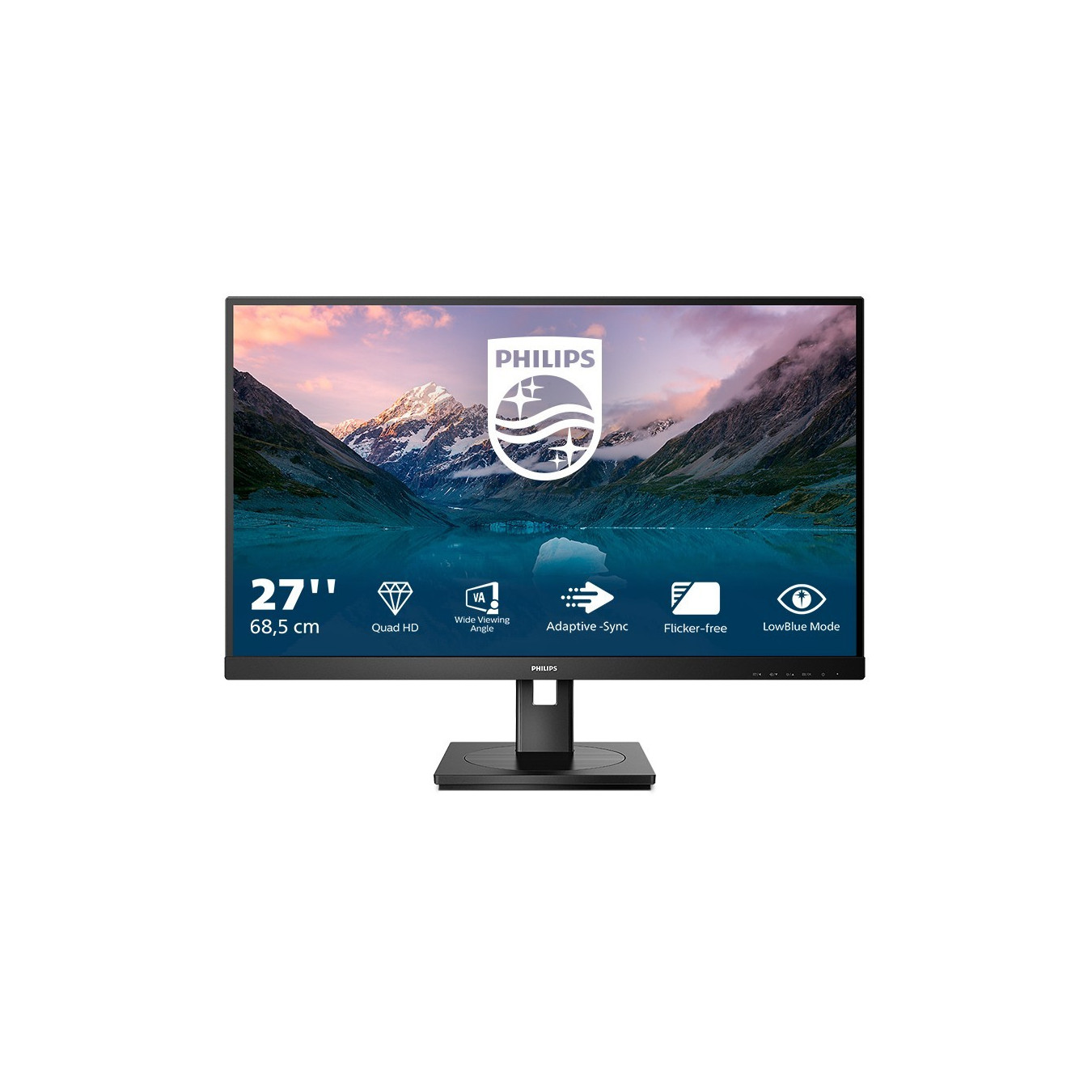 Philips 275S9JML - 27" QHD (2560x1440) VA Monitor, 75Hz 4ms, HDMI/DP, USB, Built-in Speakers, Pivot & Height Adjust - Black