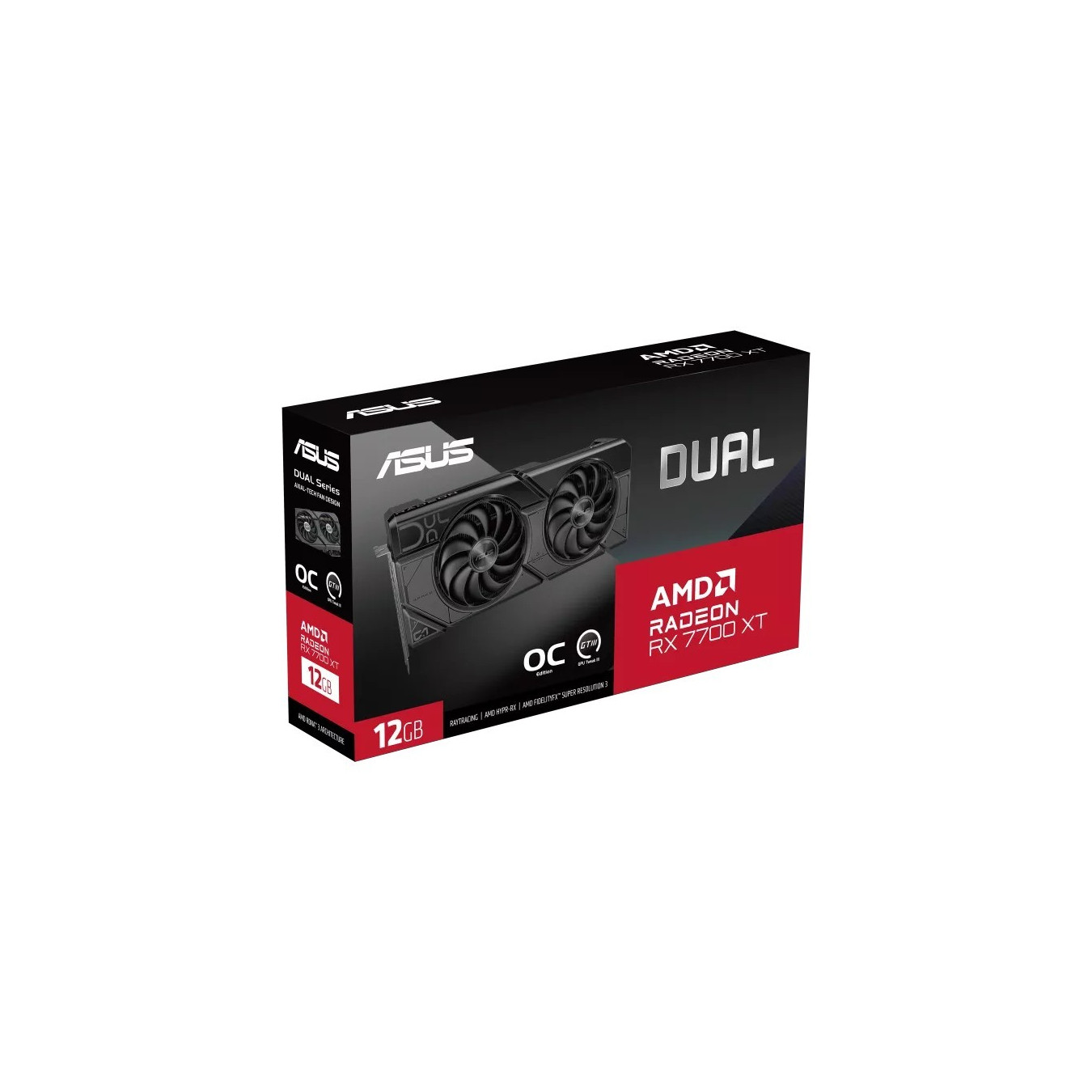 RX 7700 XT ASUS Dual Radeon OC - RX7700XT-O12G - Black, 12GB GDDR6, 192-bit, PCIe 4.0, 2x8-pin