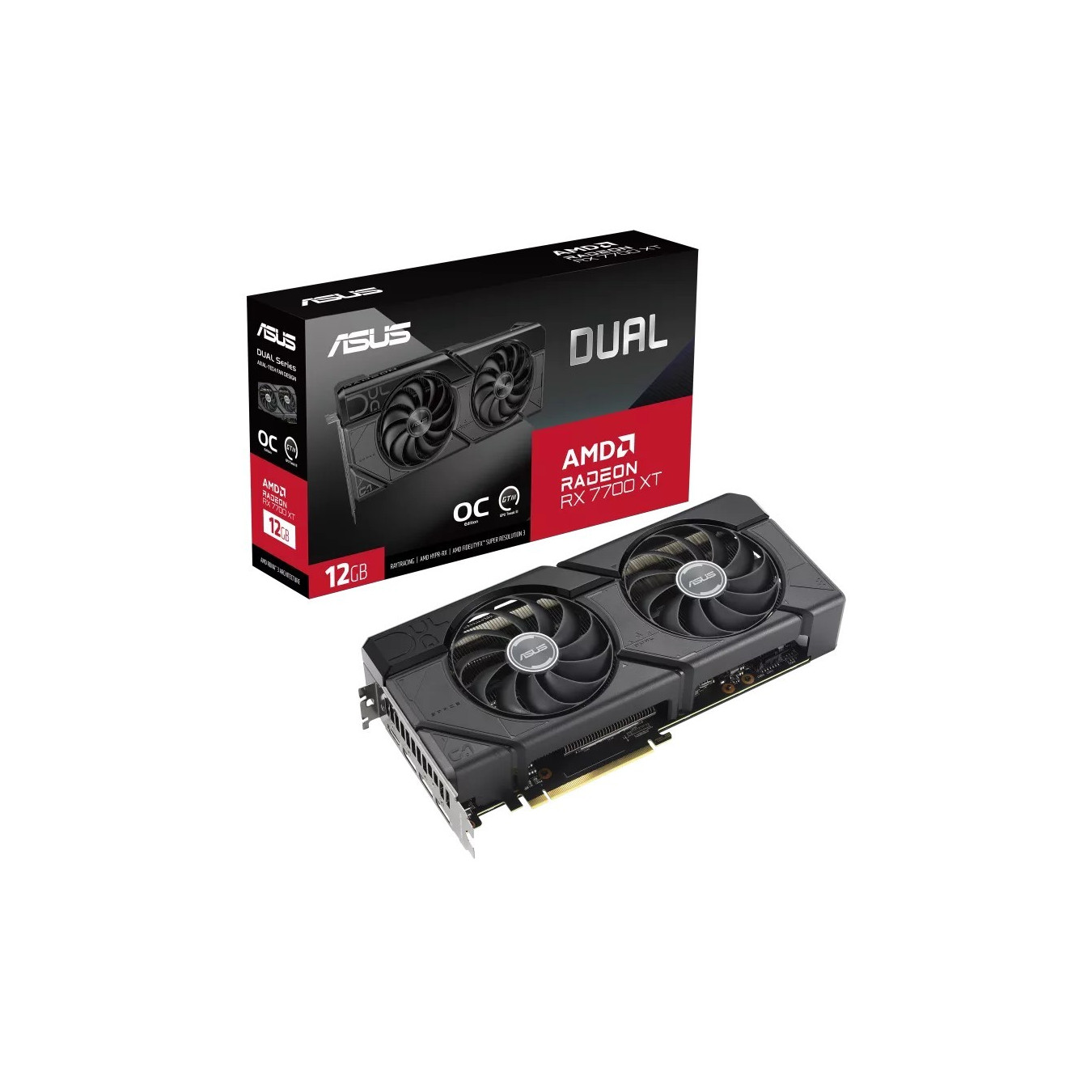 RX 7700 XT ASUS Dual Radeon OC - RX7700XT-O12G - Black, 12GB GDDR6, 192-bit, PCIe 4.0, 2x8-pin