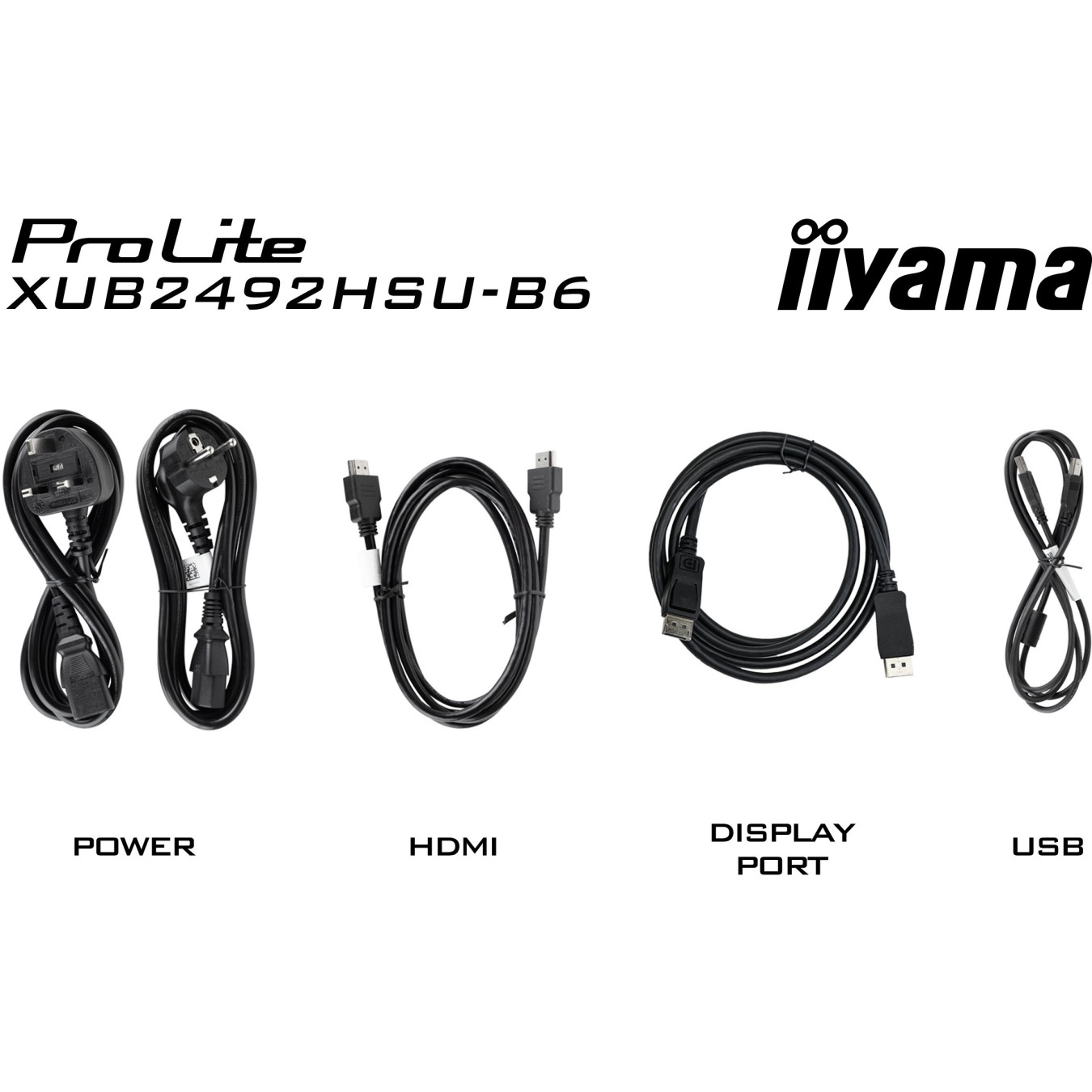 iiyama ProLite XUB2492HSU-B6 - XUB2492HSU-B6 - 24-inch FHD IPS, 100Hz, 4ms, HDMI/DP, 4xUSB, Height Adjustable, Black
