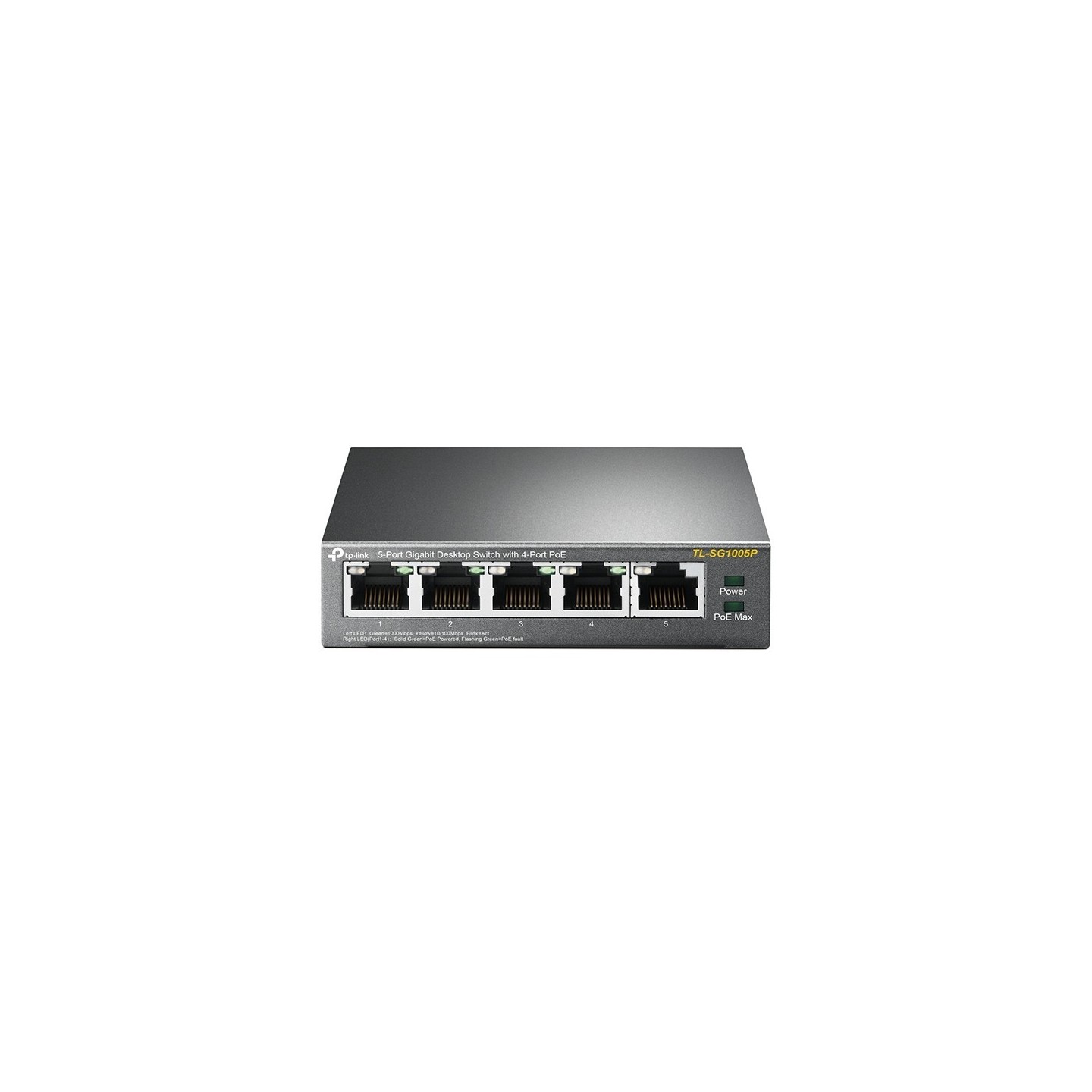 TP-Link SG1005P 5-Port Gigabit PoE Switch - SG1005P - Black, Metal enclosure, 4 PoE ports, Unmanaged