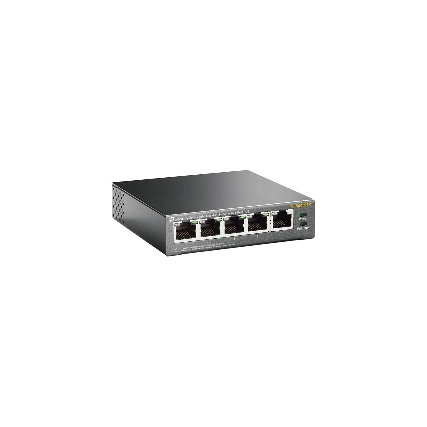 TP-Link SG1005P 5-Port Gigabit PoE Switch - SG1005P - Black, Metal enclosure, 4 PoE ports, Unmanaged