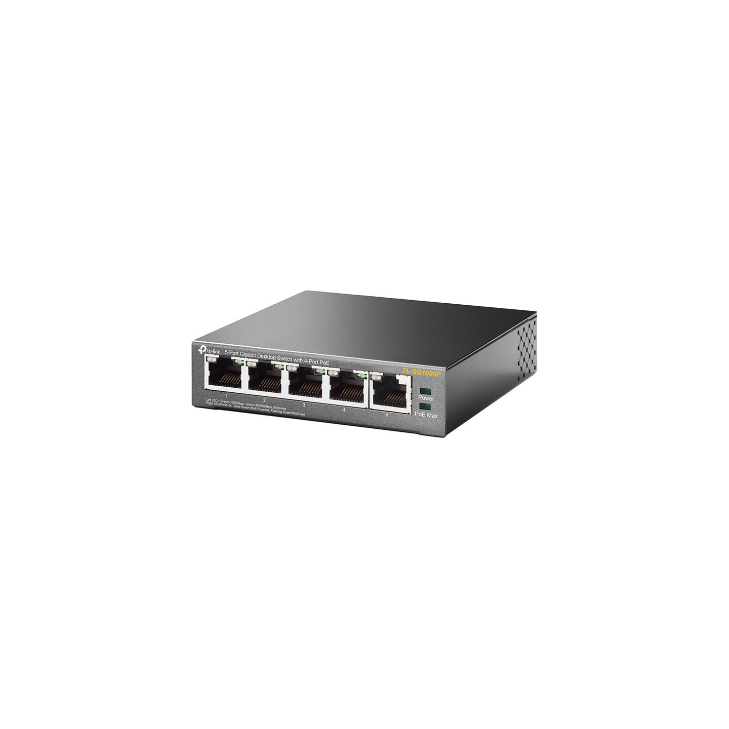 TP-Link SG1005P 5-Port Gigabit PoE Switch - SG1005P - Black, Metal enclosure, 4 PoE ports, Unmanaged