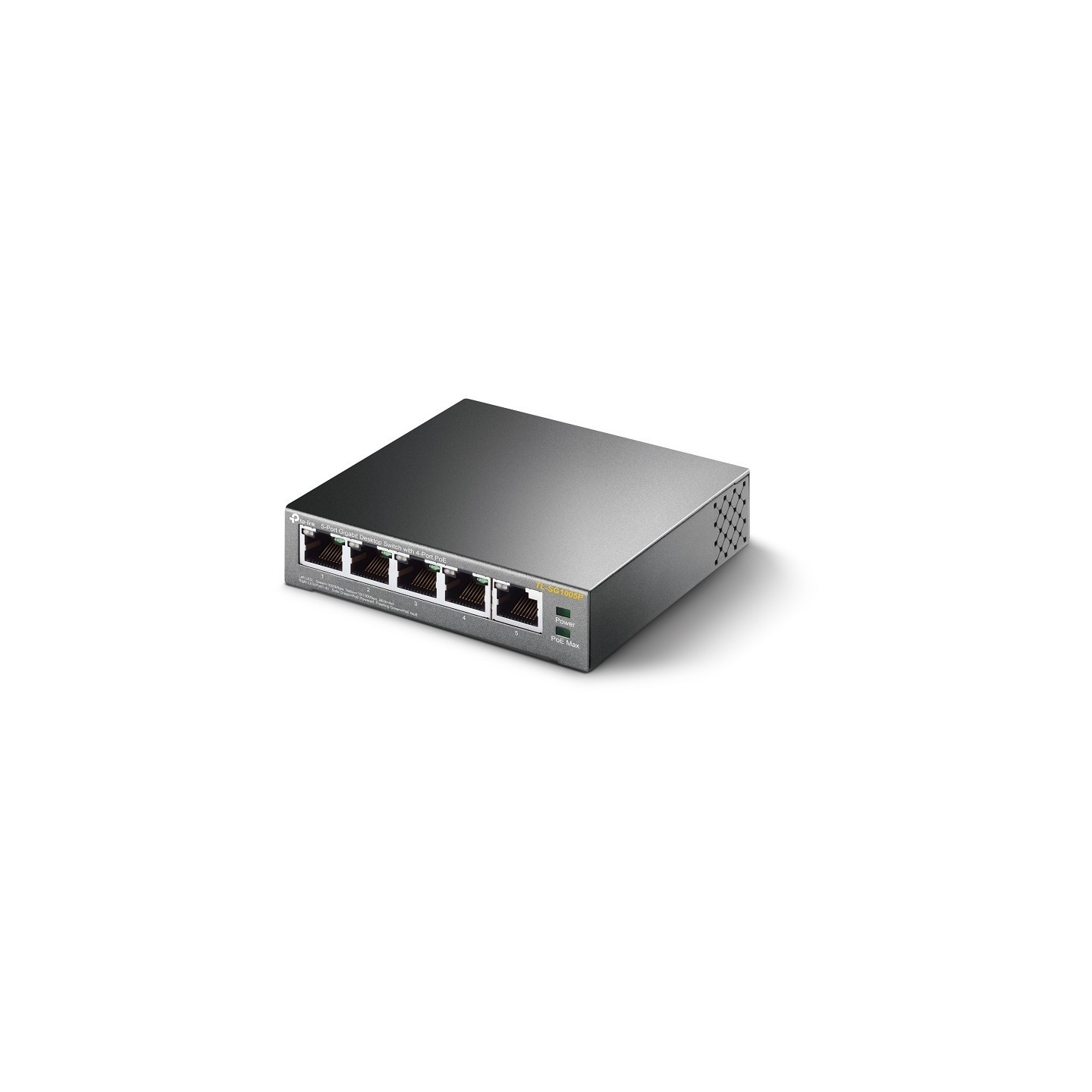 TP-Link SG1005P 5-Port Gigabit PoE Switch - SG1005P - Black, Metal enclosure, 4 PoE ports, Unmanaged