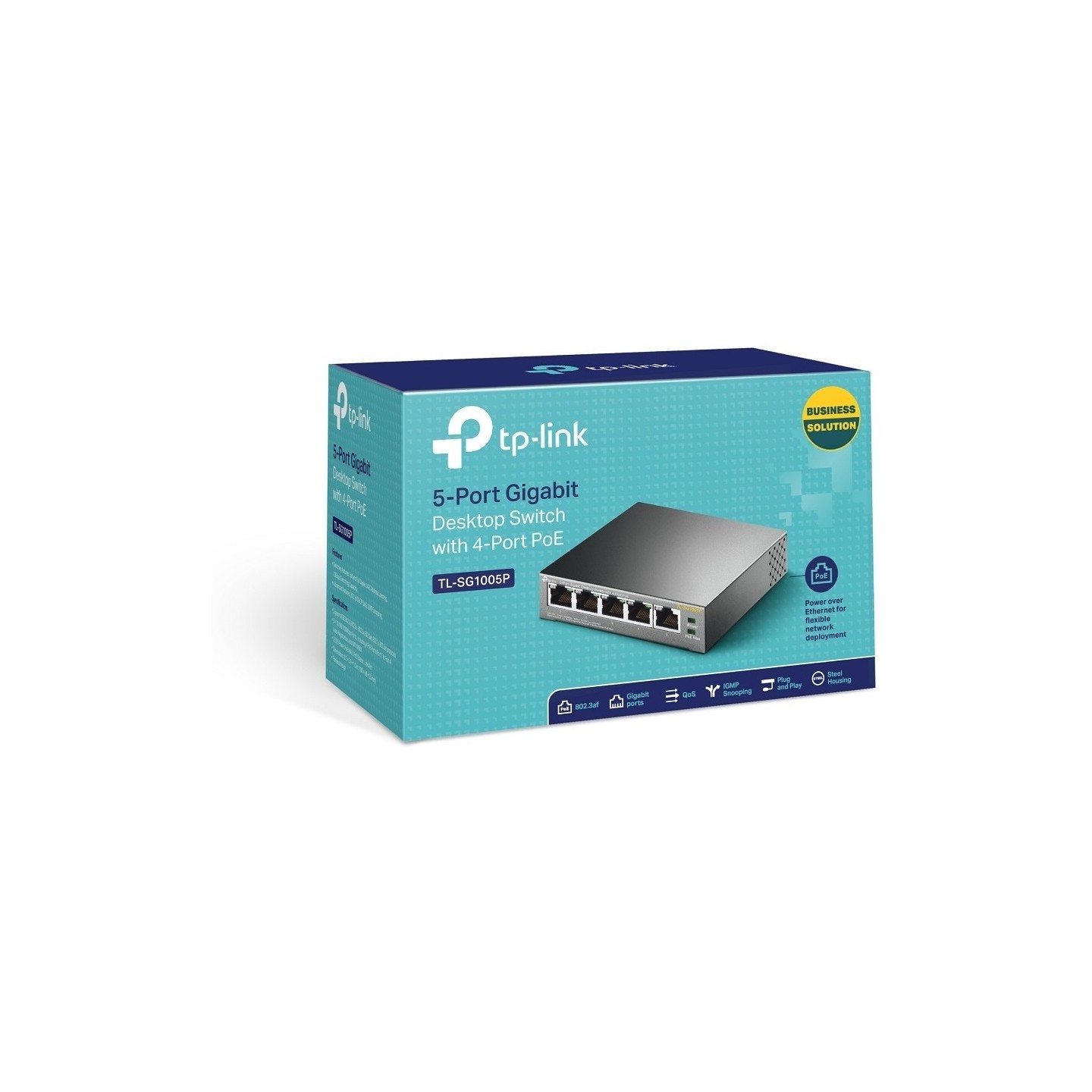 TP-Link SG1005P 5-Port Gigabit PoE Switch - SG1005P - Black, Metal enclosure, 4 PoE ports, Unmanaged