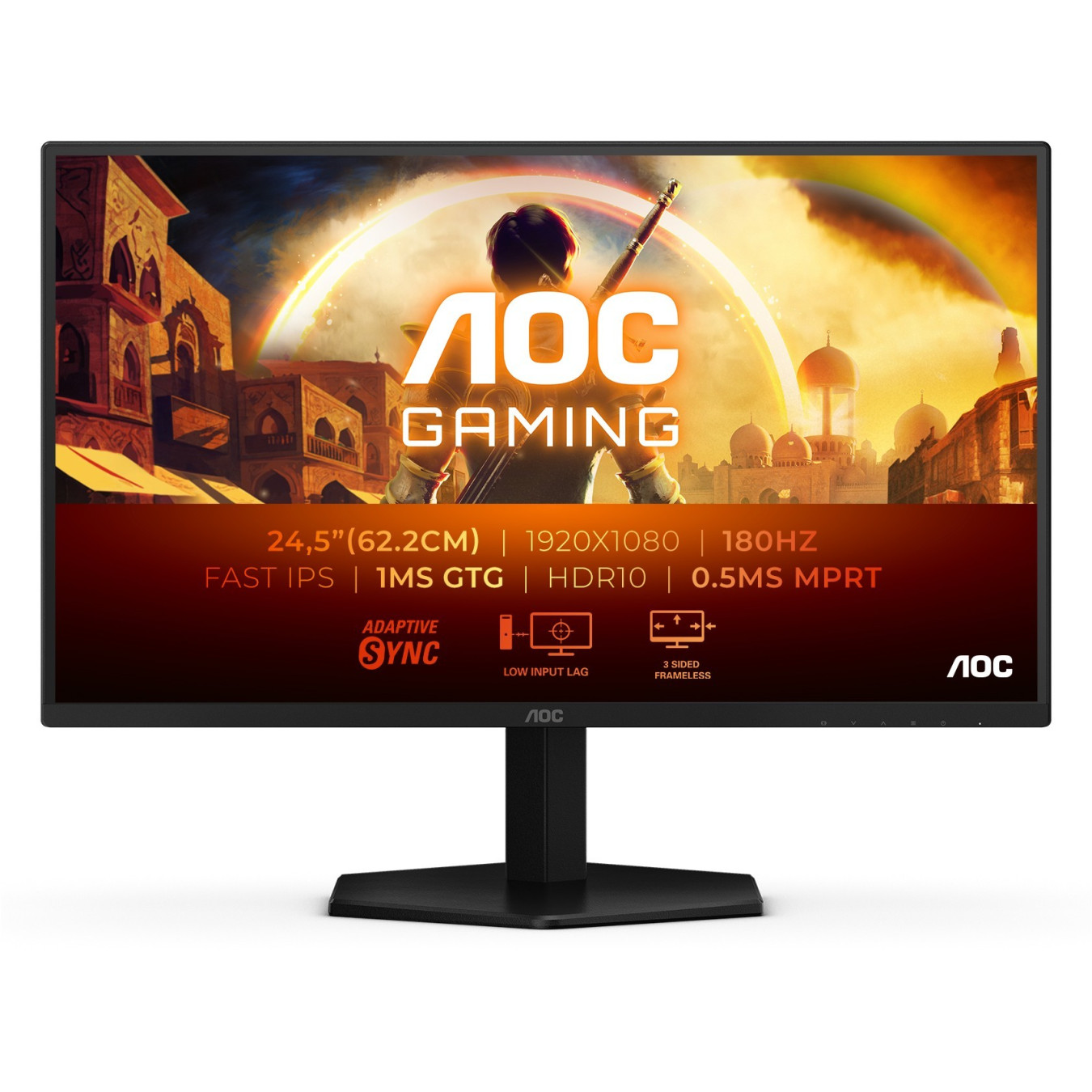 AOC 25G42E 24.5in FHD IPS Gaming Monitor - 25G42E - Black/Red, 180Hz, 1ms, G-SYNC, HDMI 2.0, DP 1.4