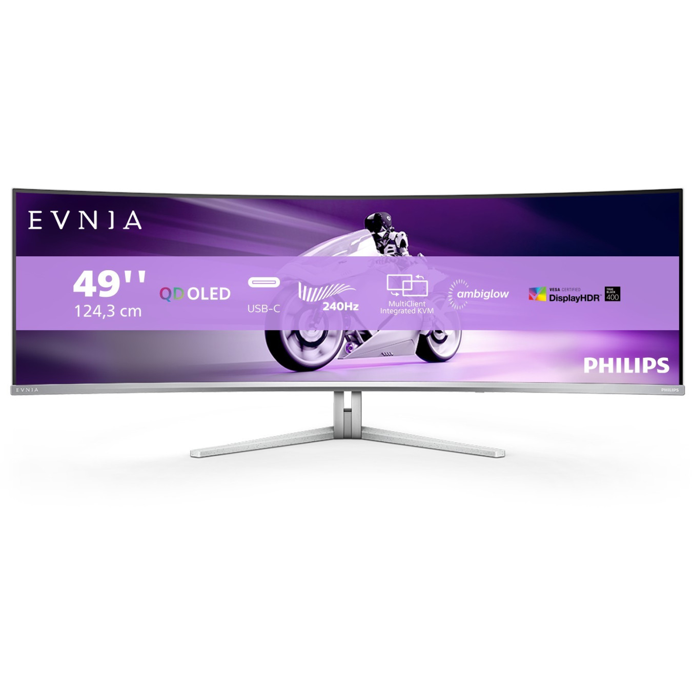 Philips 49M2C8900 - 32:9 QD-OLED 124.3cm - White, 5120x1440, 240Hz, 2xHDMI, DP, USB-C — Buy in Cyprus with Fast Delivery