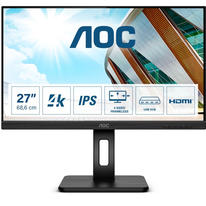 Buy AOC U27P2 - 27-inch 4K IPS Monitor with Pivot, USB Hub, HDMI/DP, Black in Cyprus, Nicosia, Limassol, Larnaka, Pafos