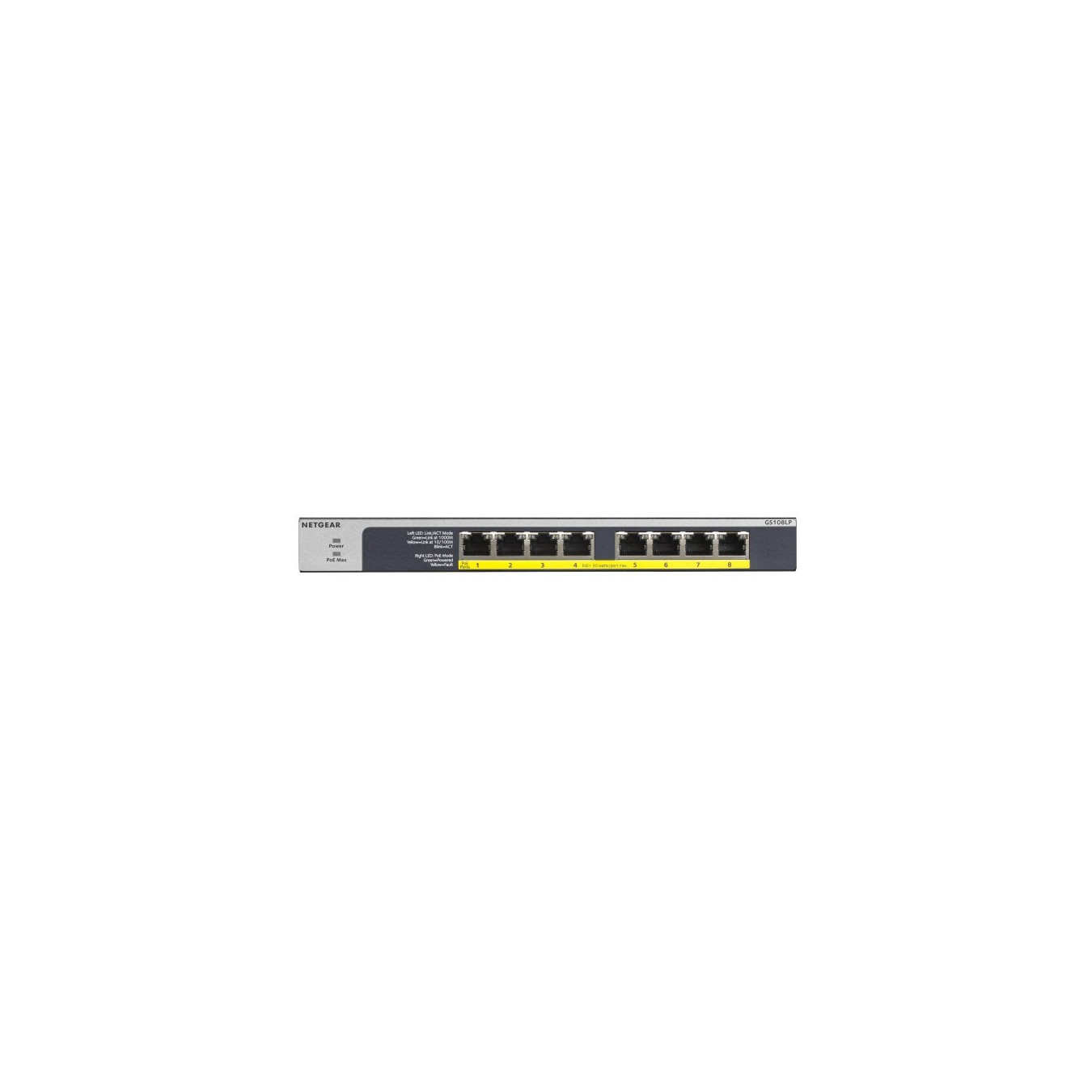 NETGEAR Switch 8x GE GS108LP-100EUS - 8-Port Gigabit PoE Unmanaged (Black/Grey) — Buy in Cyprus with Fast Delivery