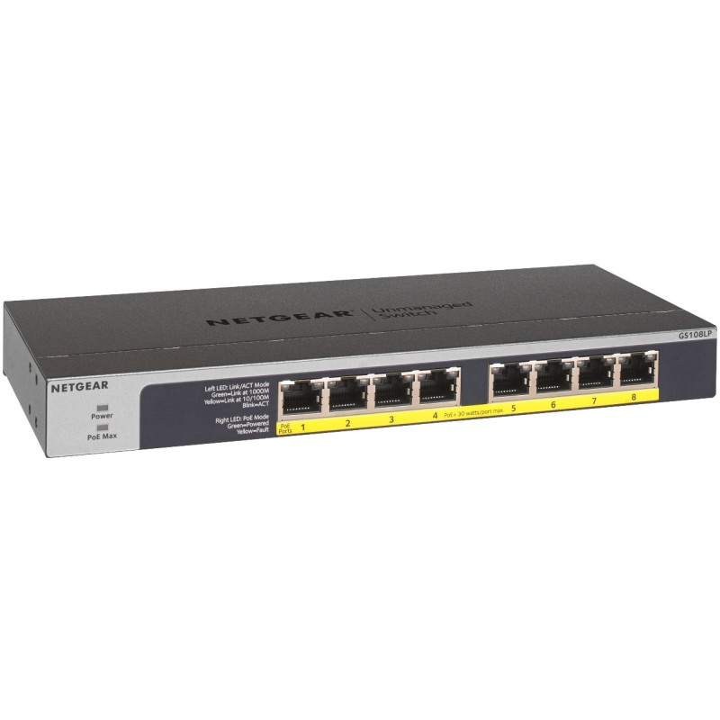Buy NETGEAR Switch 8x GE GS108LP-100EUS - 8-Port Gigabit PoE Unmanaged (Black/Grey) in Cyprus, Nicosia, Limassol, Larnaka, Pafos