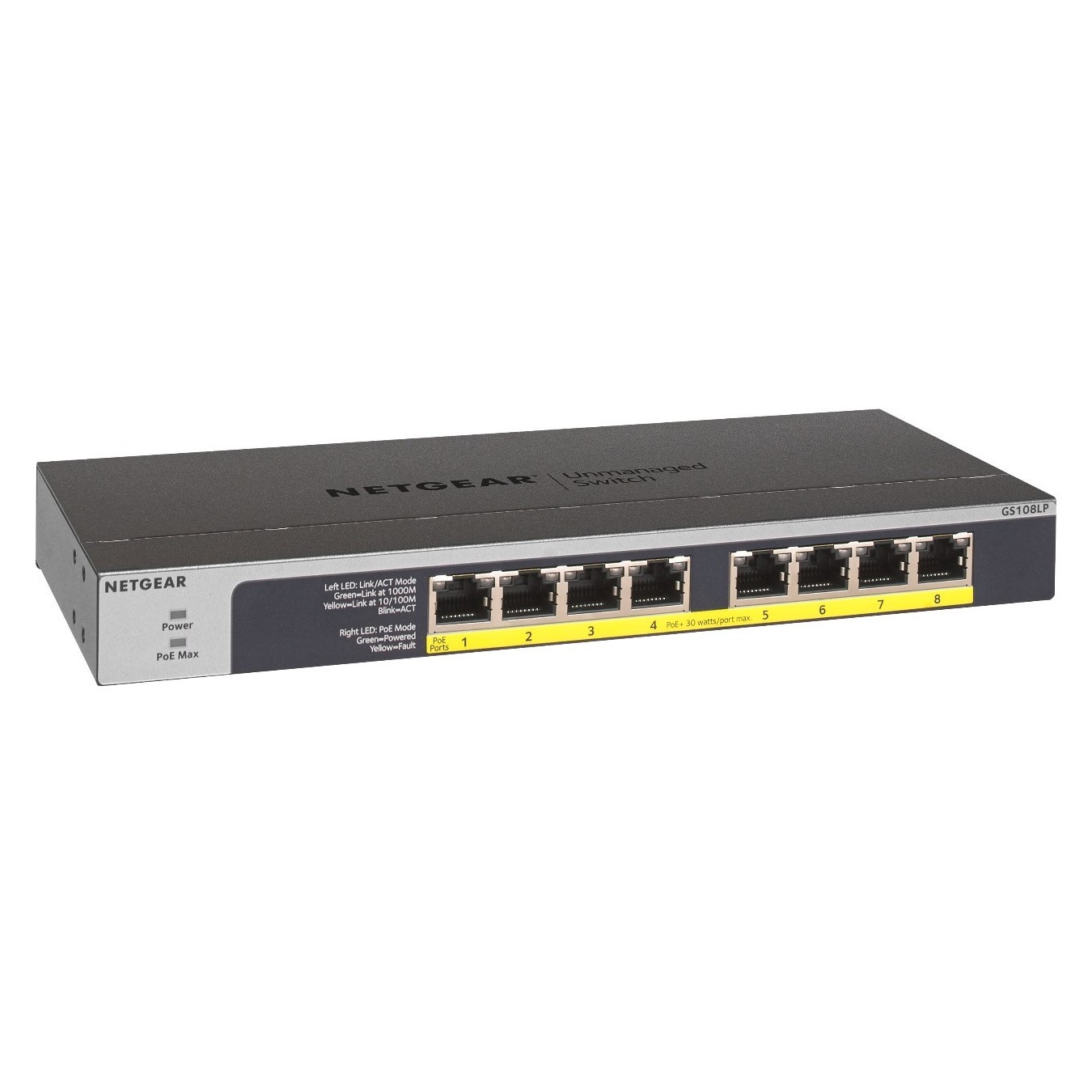 NETGEAR Switch 8x GE GS108LP-100EUS - 8-Port Gigabit PoE Unmanaged (Black/Grey) — Buy in Cyprus with Fast Delivery