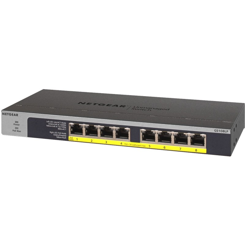 Buy NETGEAR Switch 8x GE GS108LP-100EUS - 8-Port Gigabit PoE Unmanaged (Black/Grey) in Cyprus, Nicosia, Limassol, Larnaka, Pafos