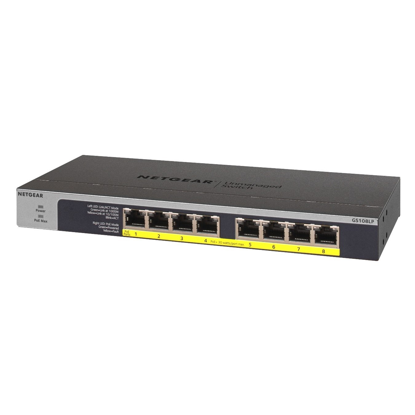 NETGEAR Switch 8x GE GS108LP-100EUS - 8-Port Gigabit PoE Unmanaged (Black/Grey) — Buy in Cyprus with Fast Delivery