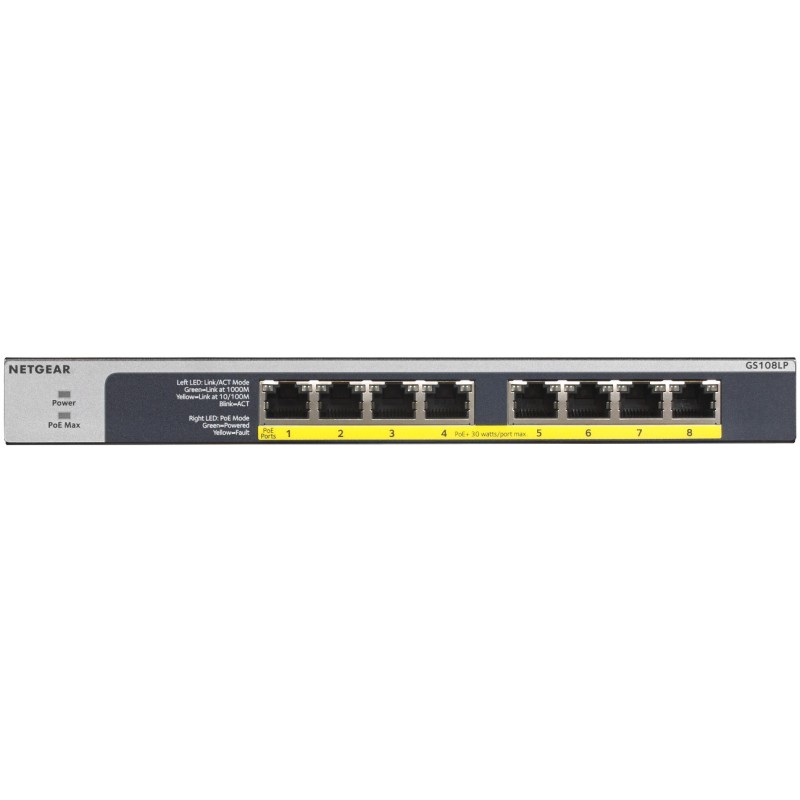 Buy NETGEAR Switch 8x GE GS108LP-100EUS - 8-Port Gigabit PoE Unmanaged (Black/Grey) in Cyprus, Nicosia, Limassol, Larnaka, Pafos