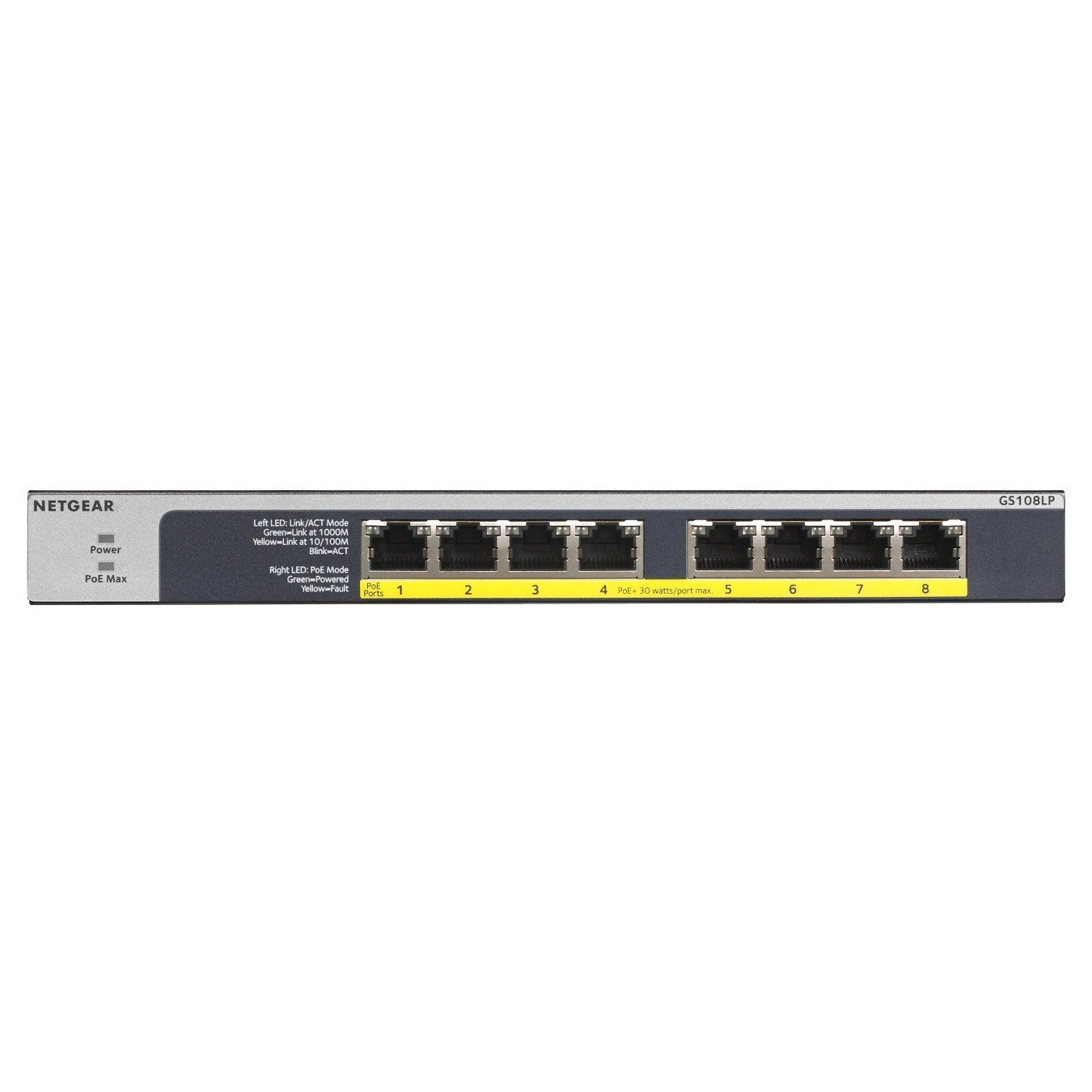 NETGEAR Switch 8x GE GS108LP-100EUS - 8-Port Gigabit PoE Unmanaged (Black/Grey) — Buy in Cyprus with Fast Delivery
