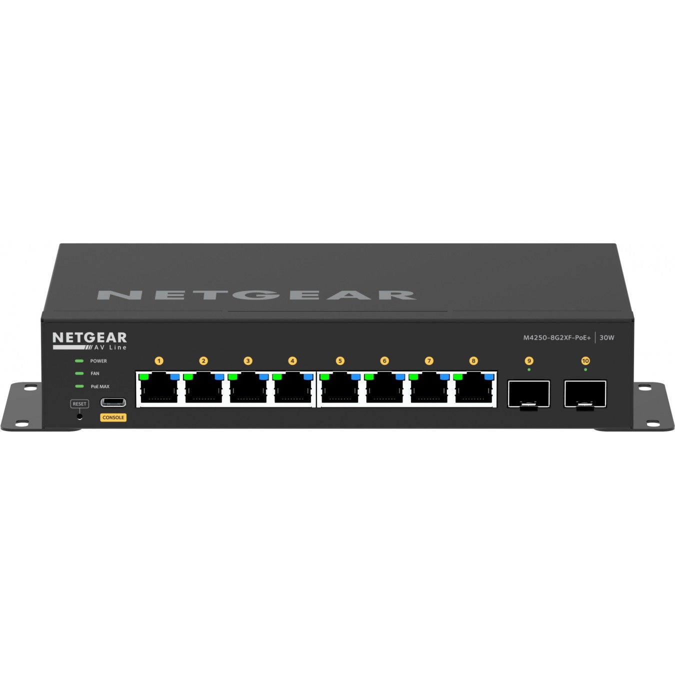 NETGEAR M4250-8G2XF-POE+ - 8x Gigabit PoE+ & 2x SFP+ (220W), 2GB RAM, ARM Cortex-A9 1.25GHz, Black