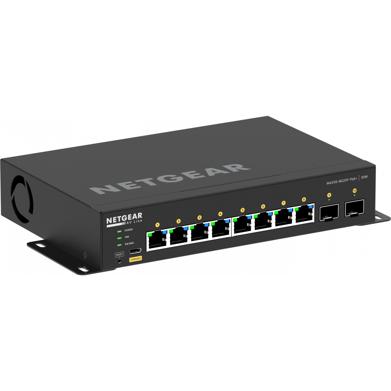 NETGEAR M4250-8G2XF-POE+ - 8x Gigabit PoE+ & 2x SFP+ (220W), 2GB RAM, ARM Cortex-A9 1.25GHz, Black