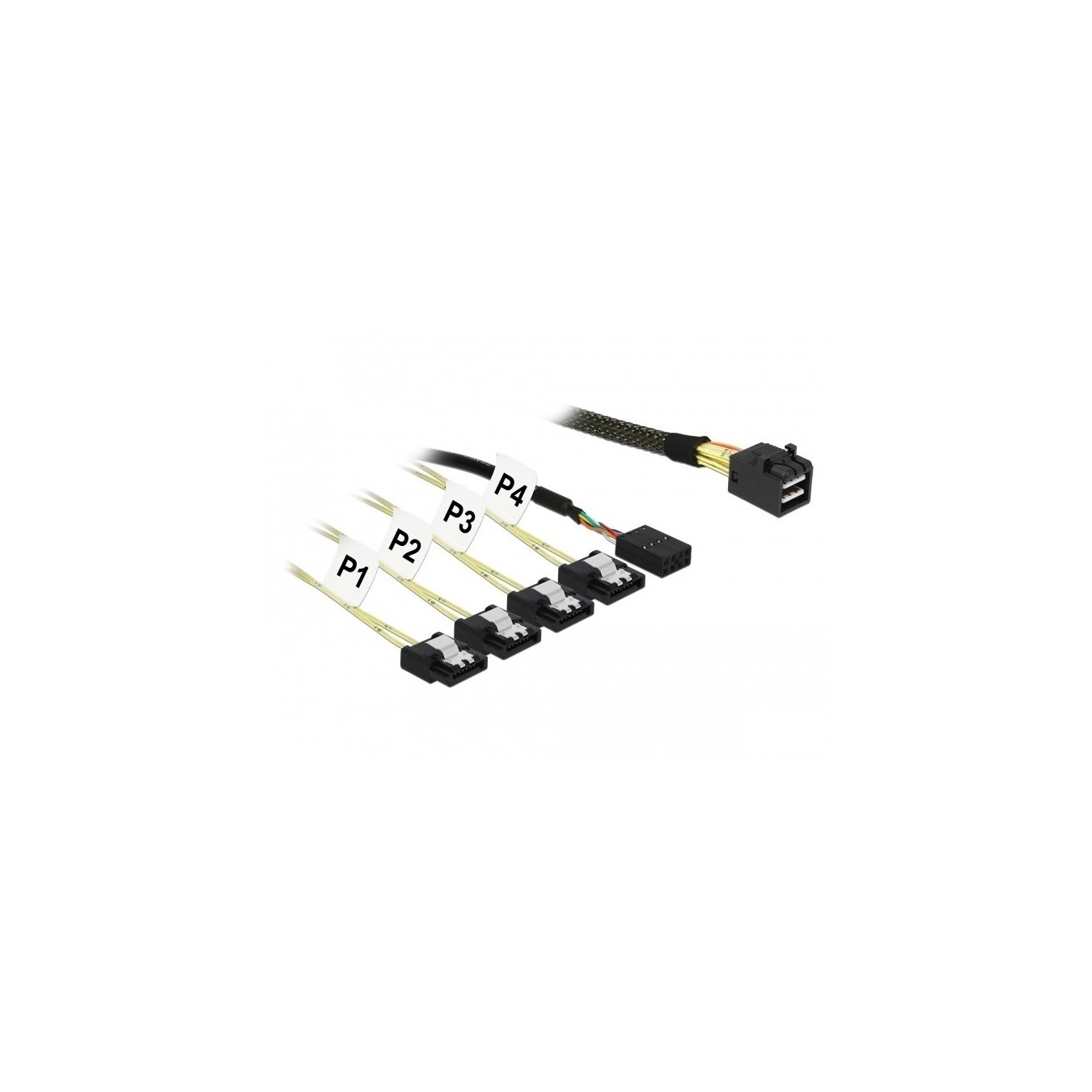 DeLock Mini SAS HD SFF-8643 to 4x SATA 7 Pin + Sideband Cable - 85732 - Black/Green, 1 m — Buy in Cyprus with Fast Delivery