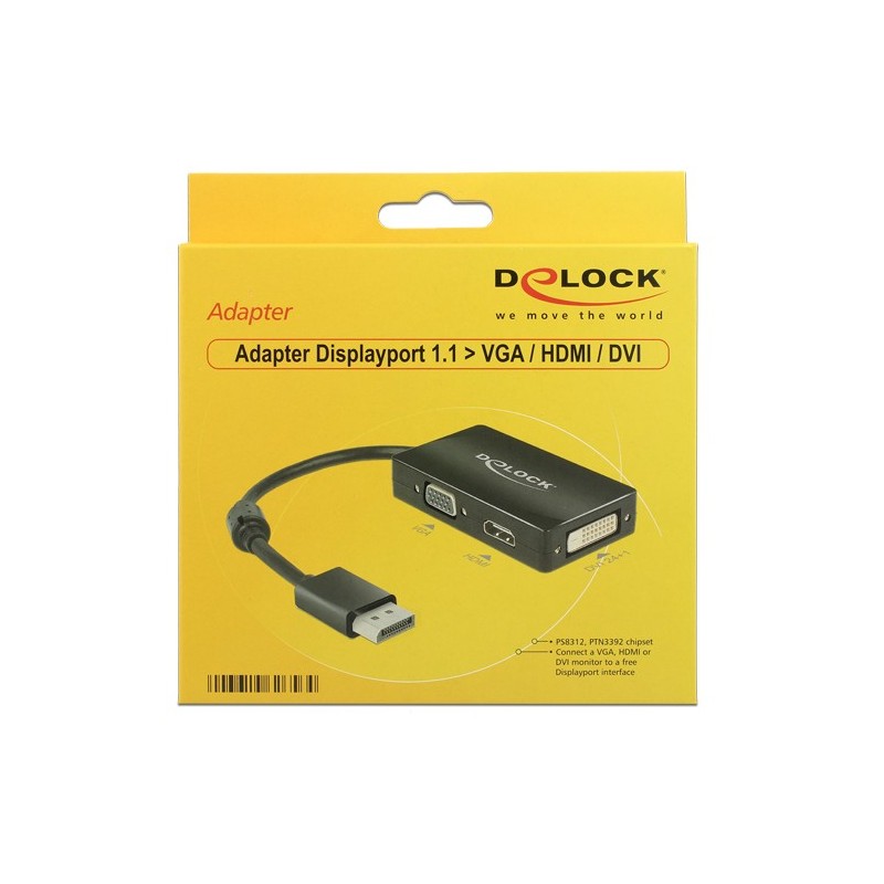 Buy Delock DisplayPort to VGA/HDMI/DVI Multiport Adapter Cable - Black, 0.16 m in Cyprus, Nicosia, Limassol, Larnaka, Pafos