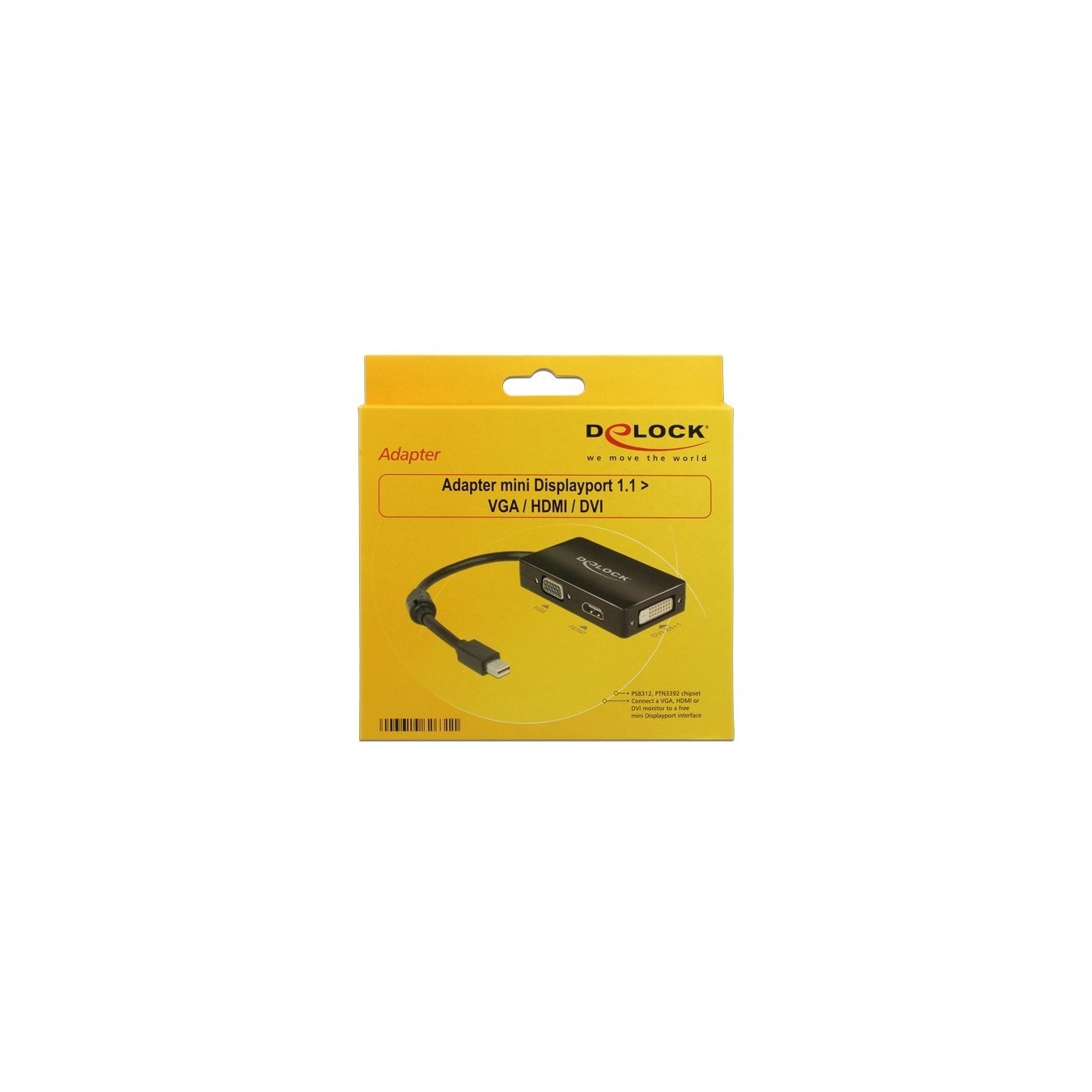 DELOCK Mini DisplayPort to VGA + HDMI + DVI Adapter Cable - Black — Buy in Cyprus with Fast Delivery