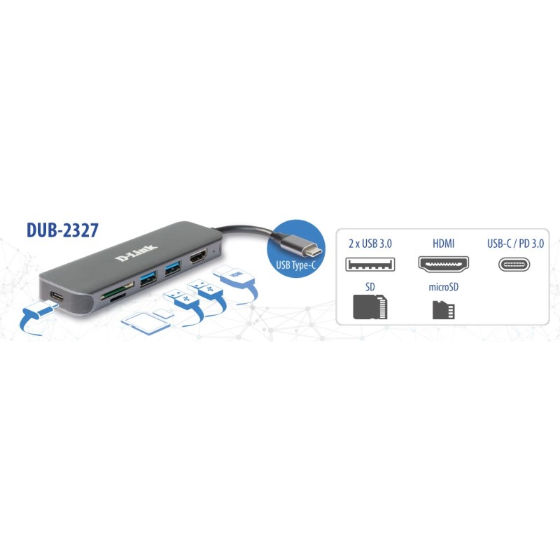 Buy D-Link DUB-2327 6-in-1 USB-C Hub with HDMI - DUB-2327 - Grey in Cyprus, Nicosia, Limassol, Larnaka, Pafos