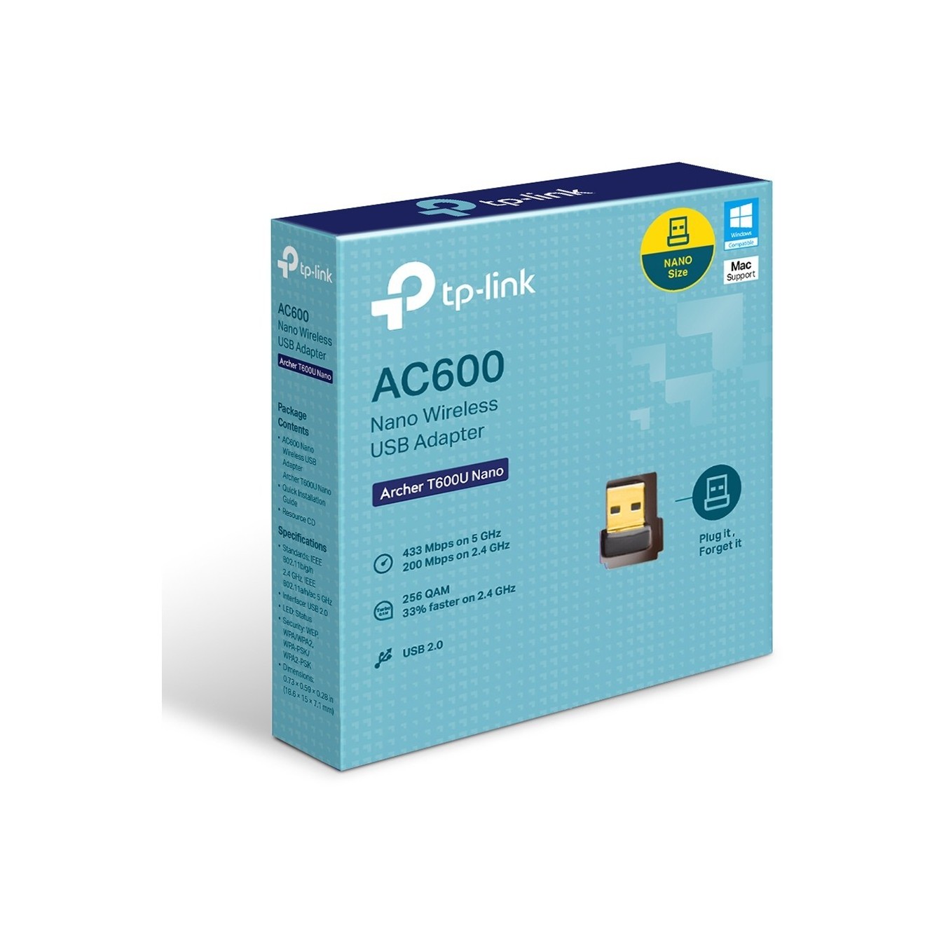 TP-Link Archer T600U Nano - T600U Nano - USB Wireless AC600 Adapter, 2.4-5 GHz, USB 2.0, Black