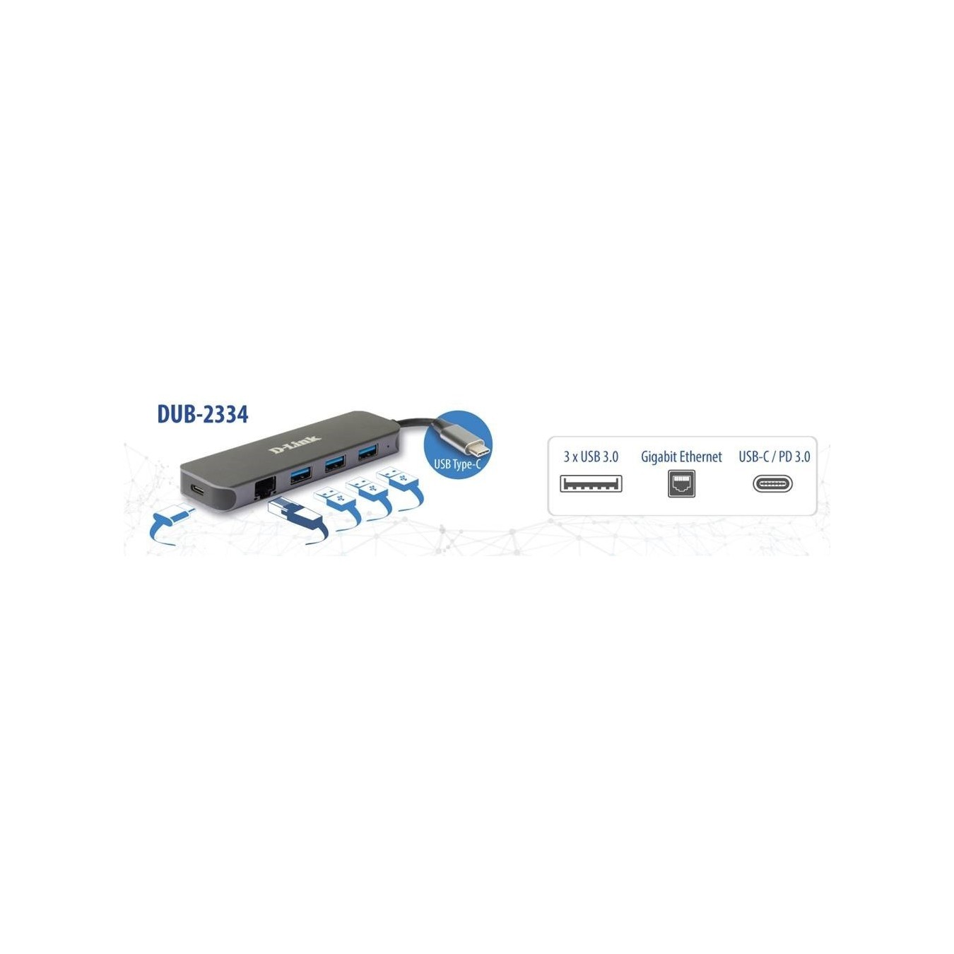 D-Link 5-in-1 USB-C Hub with Gigabit Ethernet - DUB-2334 - Grey, 60W PD — Buy in Cyprus with Fast Delivery