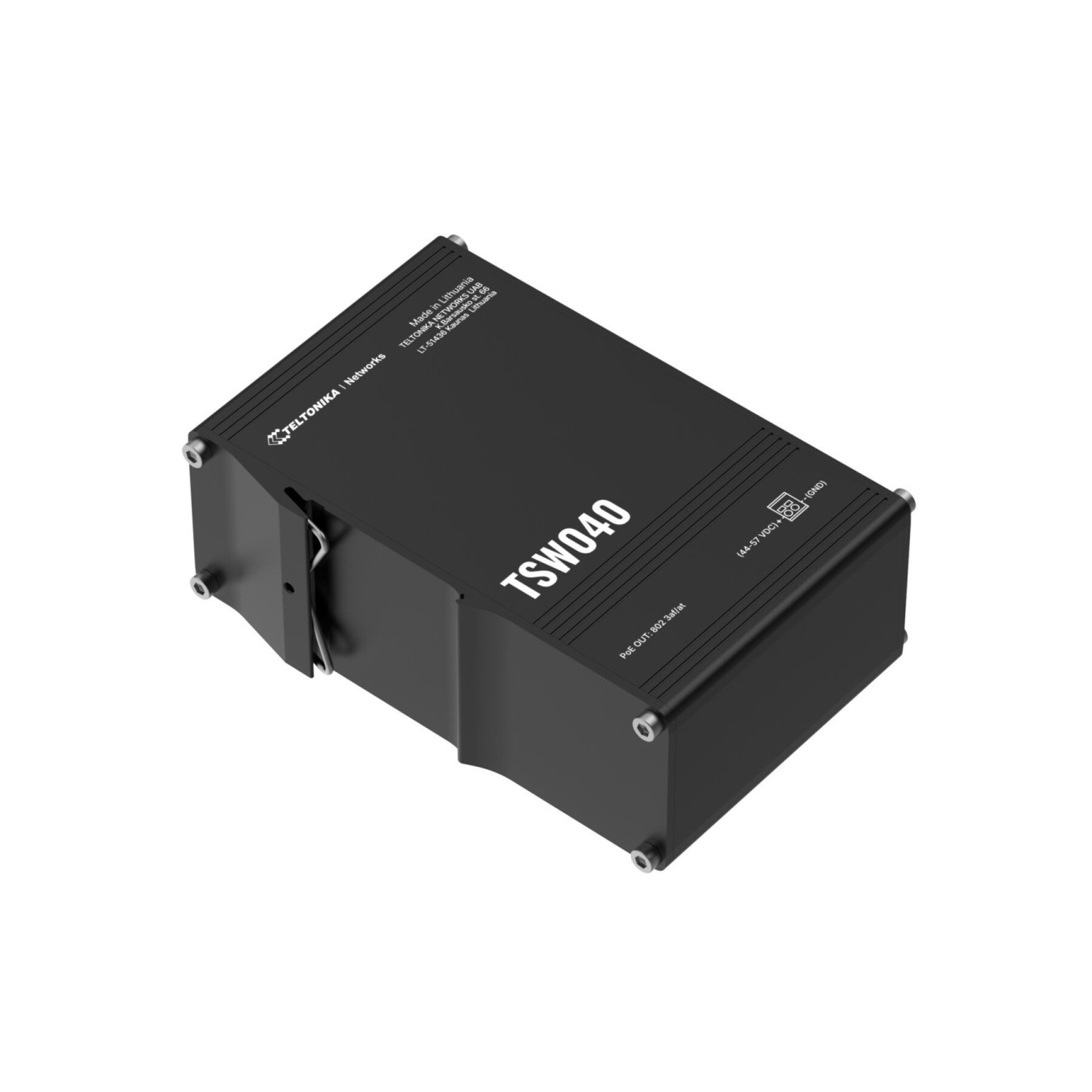 Teltonika TSW040 Unmanaged 8-Port PoE+ Switch - TSW040 - 8x Fast Ethernet, 240W PoE Budget, 48V, Black, Aluminium